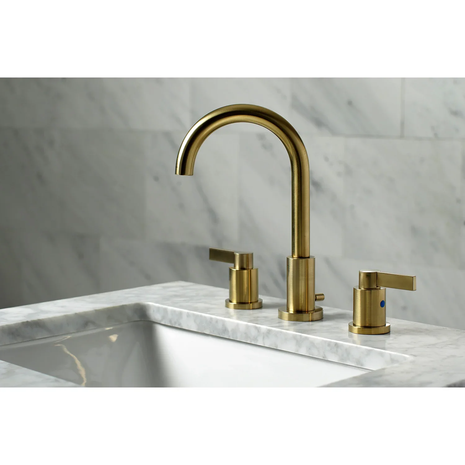 Kingston Brass NuvoFusion Widespread Bathroom Faucet with Brass Pop-Up, Brushed Brass (FSC8923NDL) - Image 3