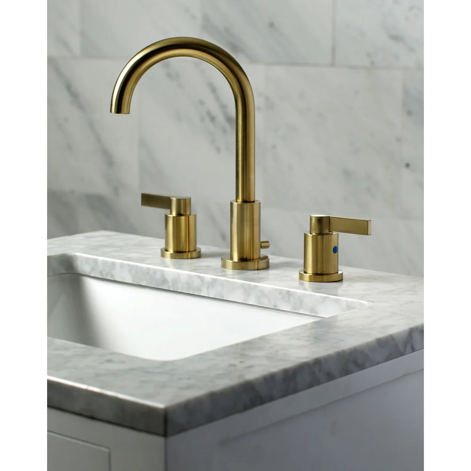 Kingston Brass NuvoFusion Widespread Bathroom Faucet with Brass Pop-Up, Brushed Brass (FSC8923NDL) - Image 4