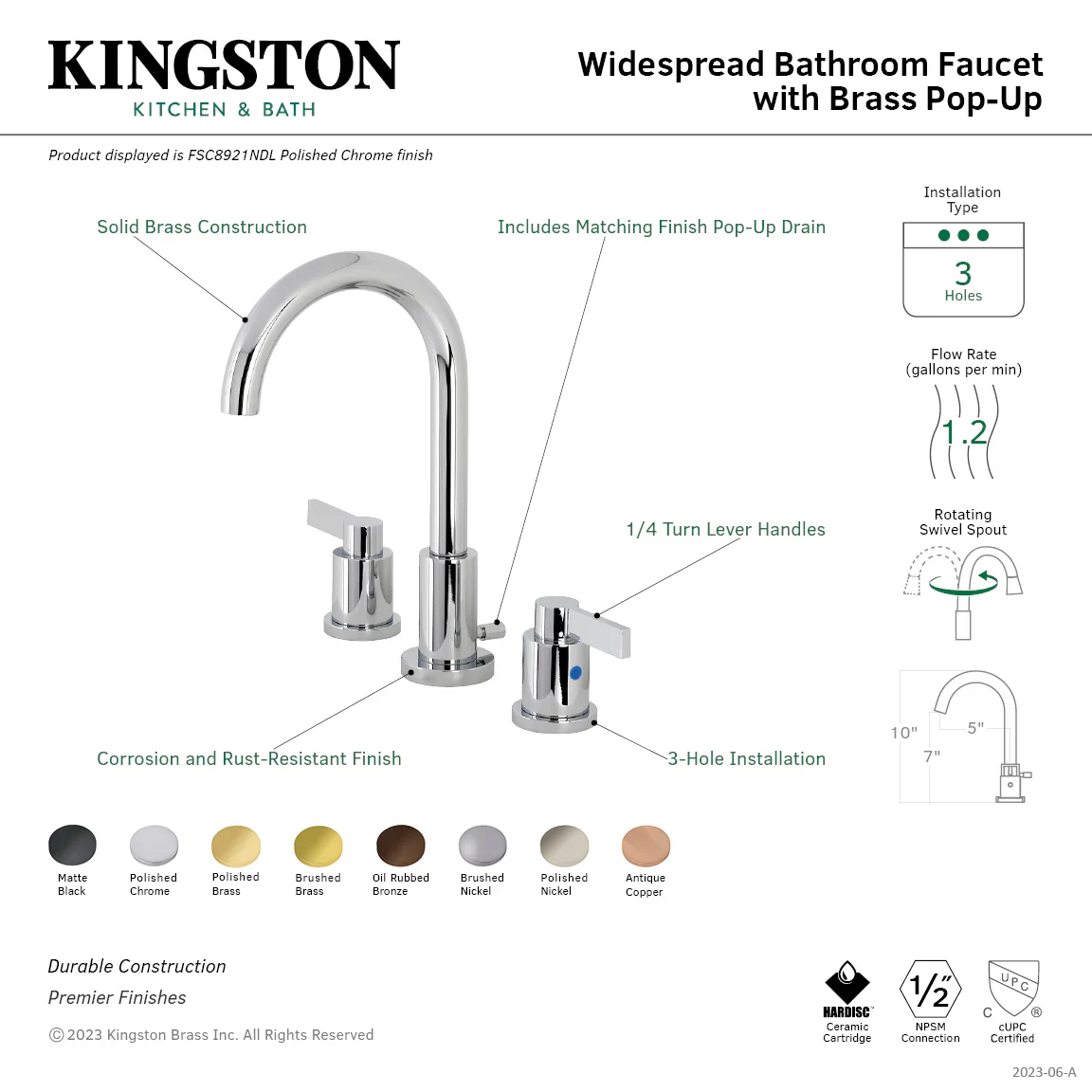 Kingston Brass NuvoFusion Widespread Bathroom Faucet with Brass Pop-Up, Matte Black (FSC8920NDL) - Image 8