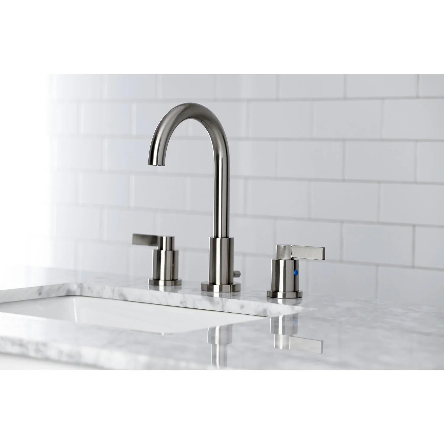 Kingston Brass NuvoFusion Widespread Bathroom Faucet with Brass Pop-Up, Brushed Nickel (FSC8928NDL) - Image 2