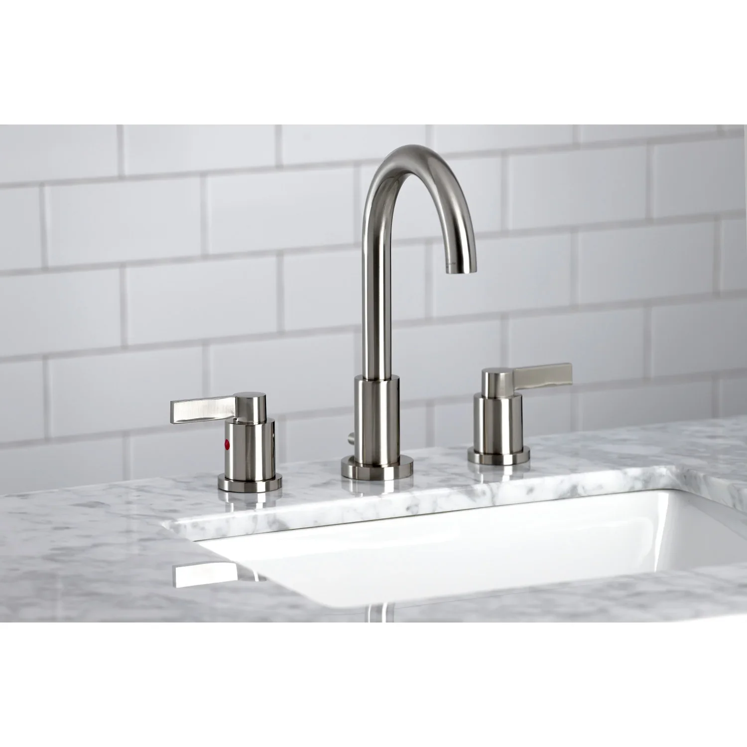 Kingston Brass NuvoFusion Widespread Bathroom Faucet with Brass Pop-Up, Brushed Nickel (FSC8928NDL) - Image 3