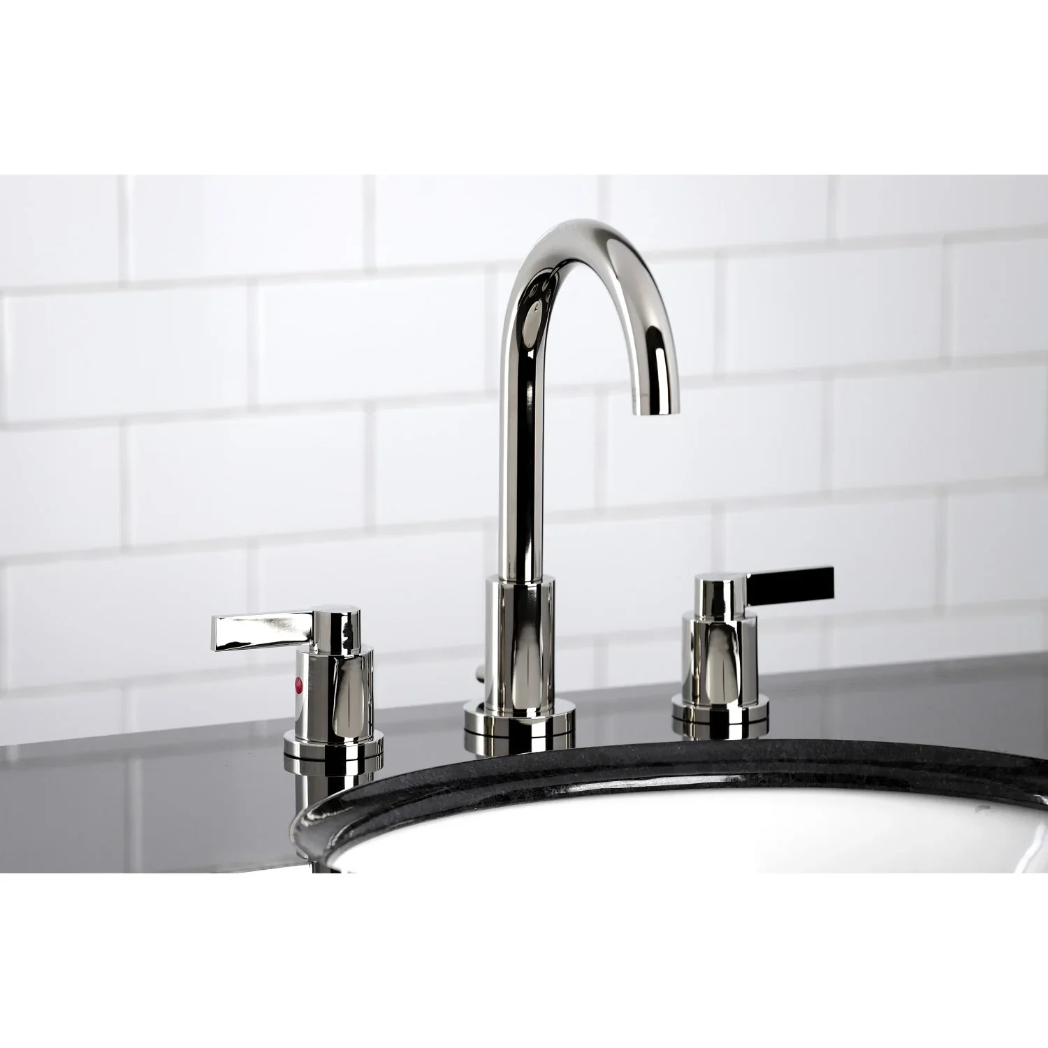 Kingston Brass NuvoFusion Widespread Bathroom Faucet with Brass Pop-Up, Polished Nickel (FSC8929NDL) - Image 2