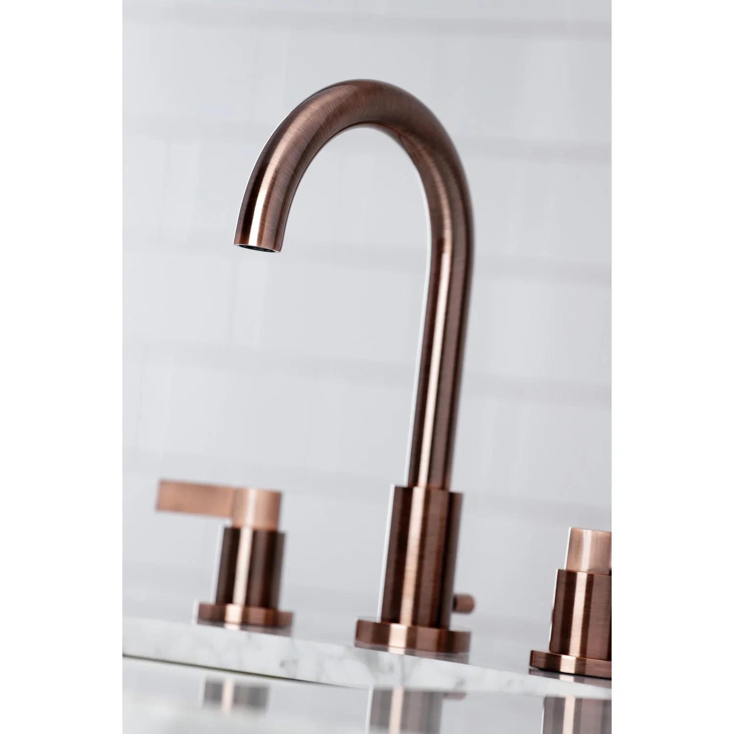 Kingston Brass NuvoFusion Widespread Bathroom Faucet with Brass Pop-Up, Antique Copper (FSC892NDLAC) - Image 3