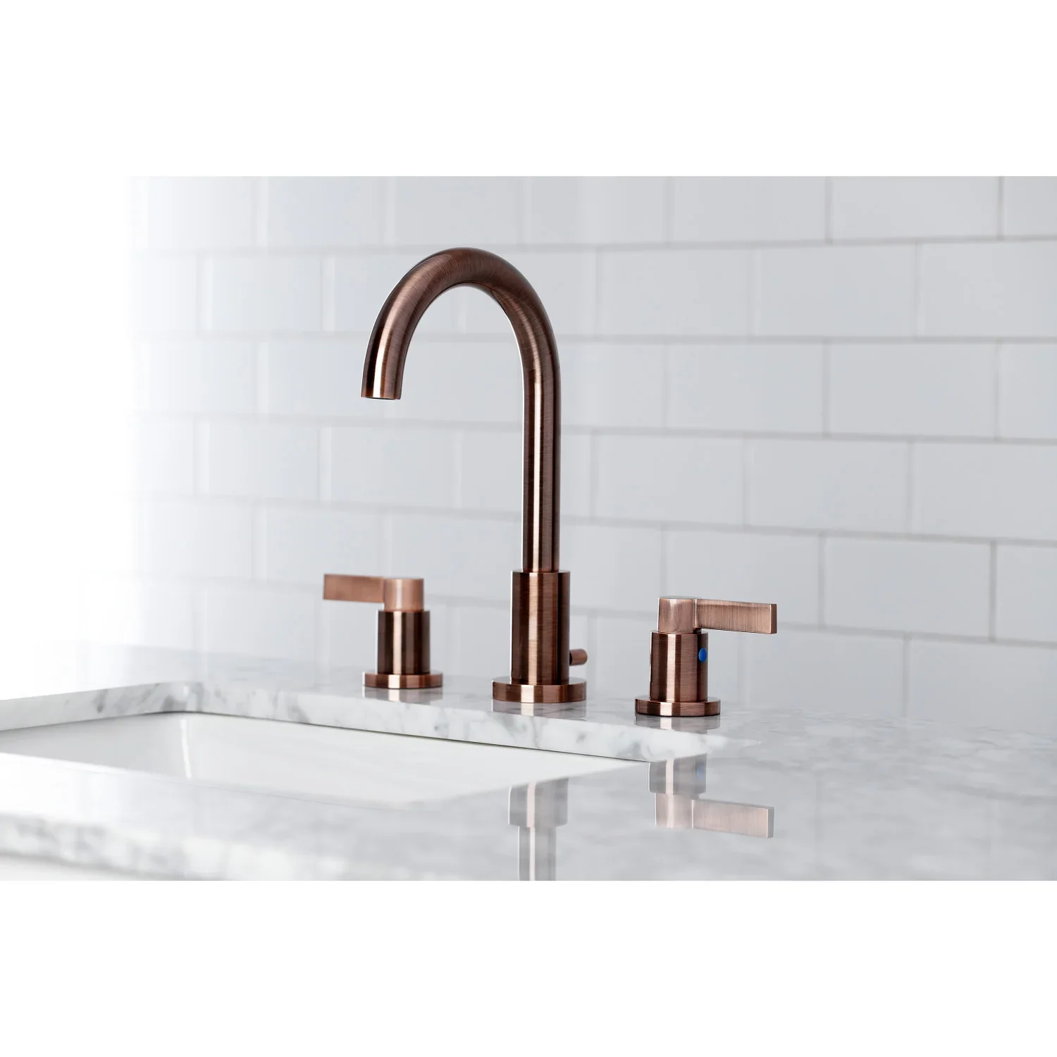 Kingston Brass NuvoFusion Widespread Bathroom Faucet with Brass Pop-Up, Antique Copper (FSC892NDLAC) - Image 4