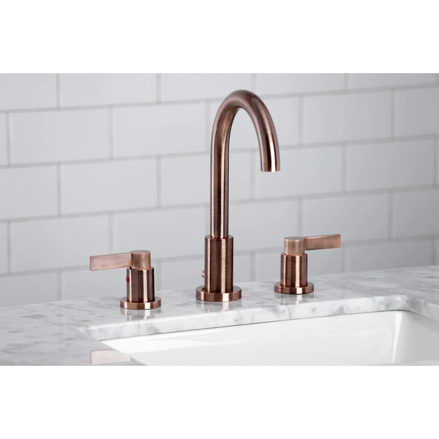 Kingston Brass NuvoFusion Widespread Bathroom Faucet with Brass Pop-Up, Antique Copper (FSC892NDLAC) - Image 5
