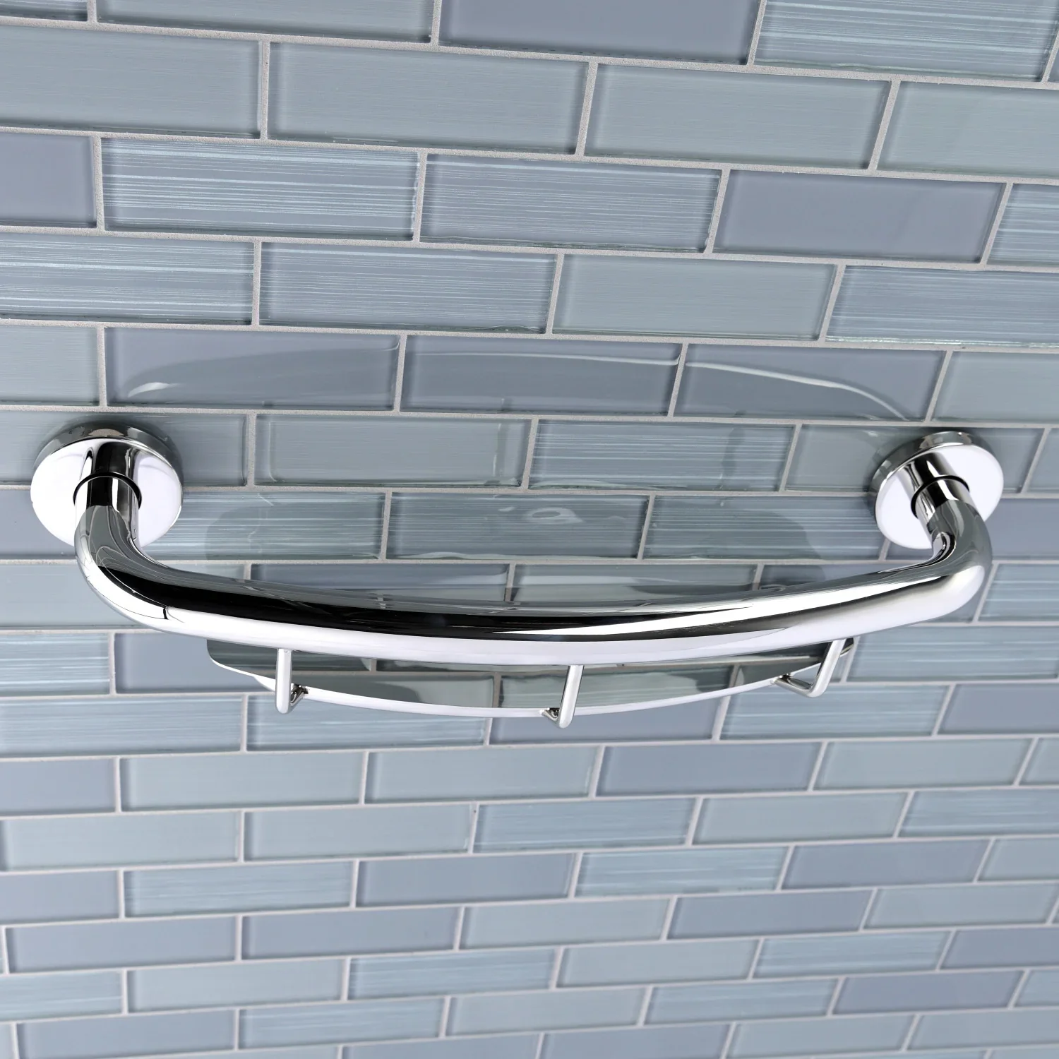 Kingston Brass Meridian 18" x 1-1/4" O.D. Stainless Steel Grab Bar with Shelf, Polished Chrome (GBS1854CS1) - Image 2