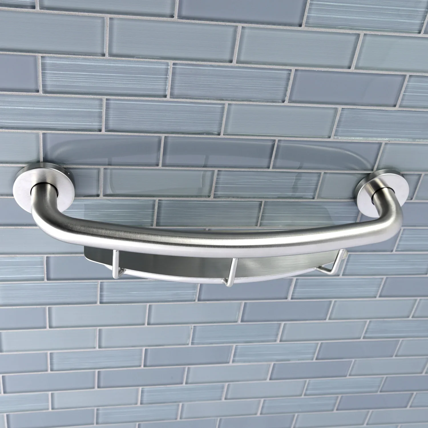 Kingston Brass Meridian 18" x 1-1/4" O.D. Stainless Steel Grab Bar with Shelf, Brushed Nickel (GBS1854CS8) - Image 2