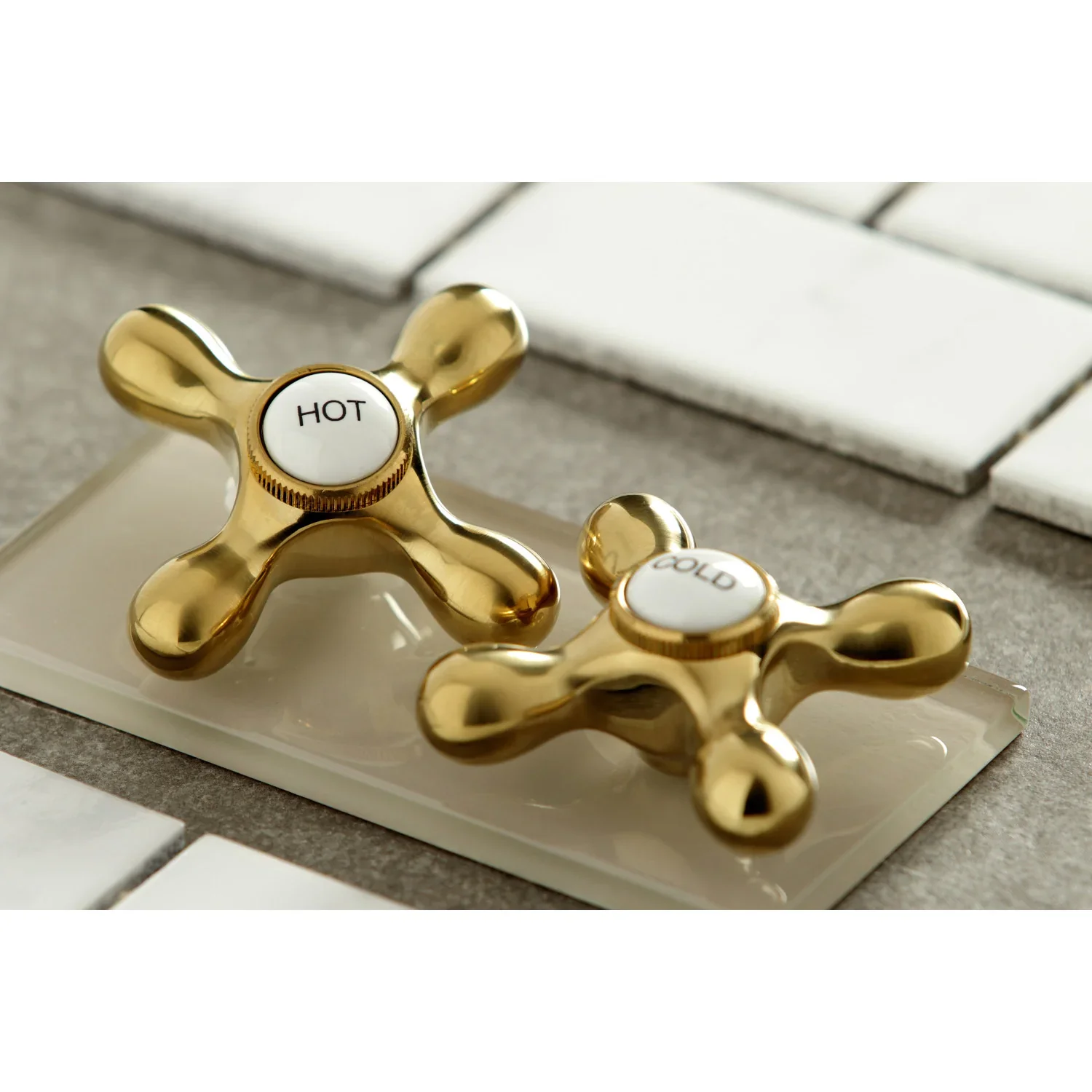 Kingston Brass Gourmetier Heritage Double-Handle Deck-Mount Pre-Rinse Bridge Kitchen Faucet, Brushed Brass (GS1277AX) - Image 2