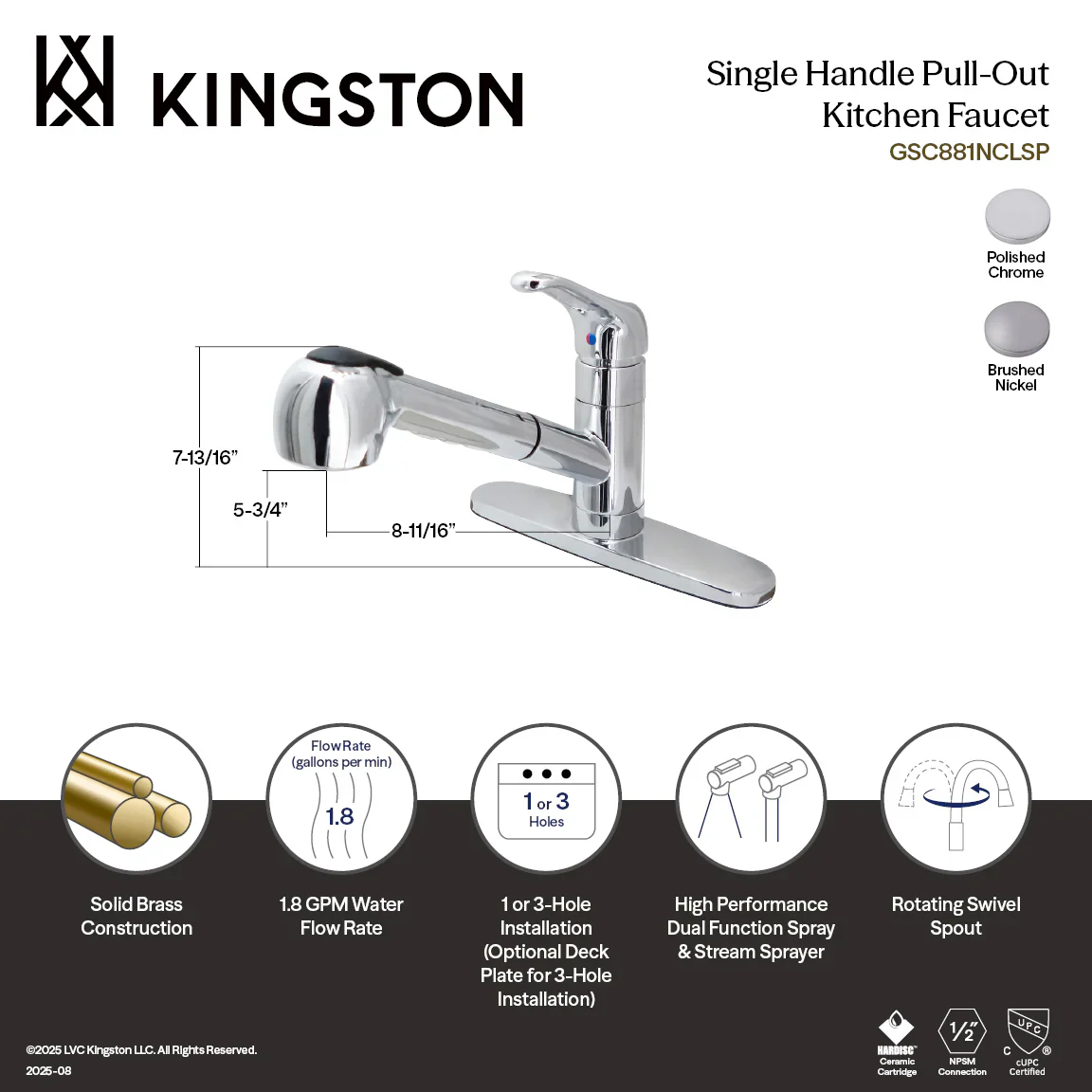 Kingston Brass Gourmetier Century Single-Handle Kitchen Faucet with Pull-Out Sprayer, Brushed Nickel (GSC888NCLSP) - Image 4