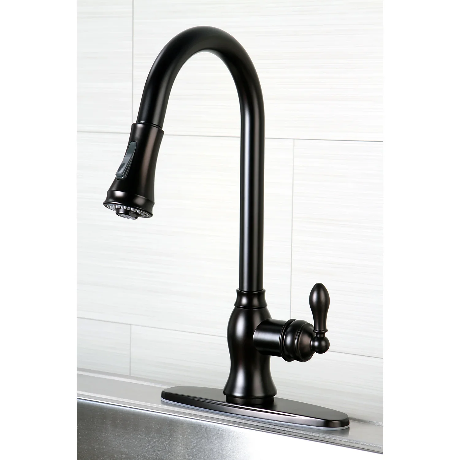 Kingston Brass Gourmetier American Classic Single-Handle Pull-Down Kitchen Faucet, Oil Rubbed Bronze (GSY7775ACL) - Image 2