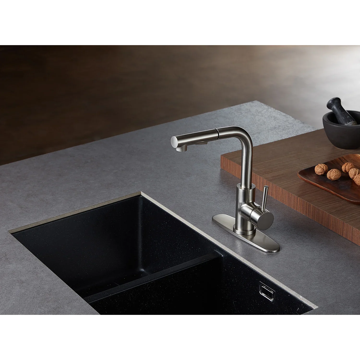 Kingston Brass Gourmetier Concord Single-Handle Pull-Out Kitchen Faucet with Pull-Out Sprayer, Brushed Nickel (LS2718DL) - Image 2