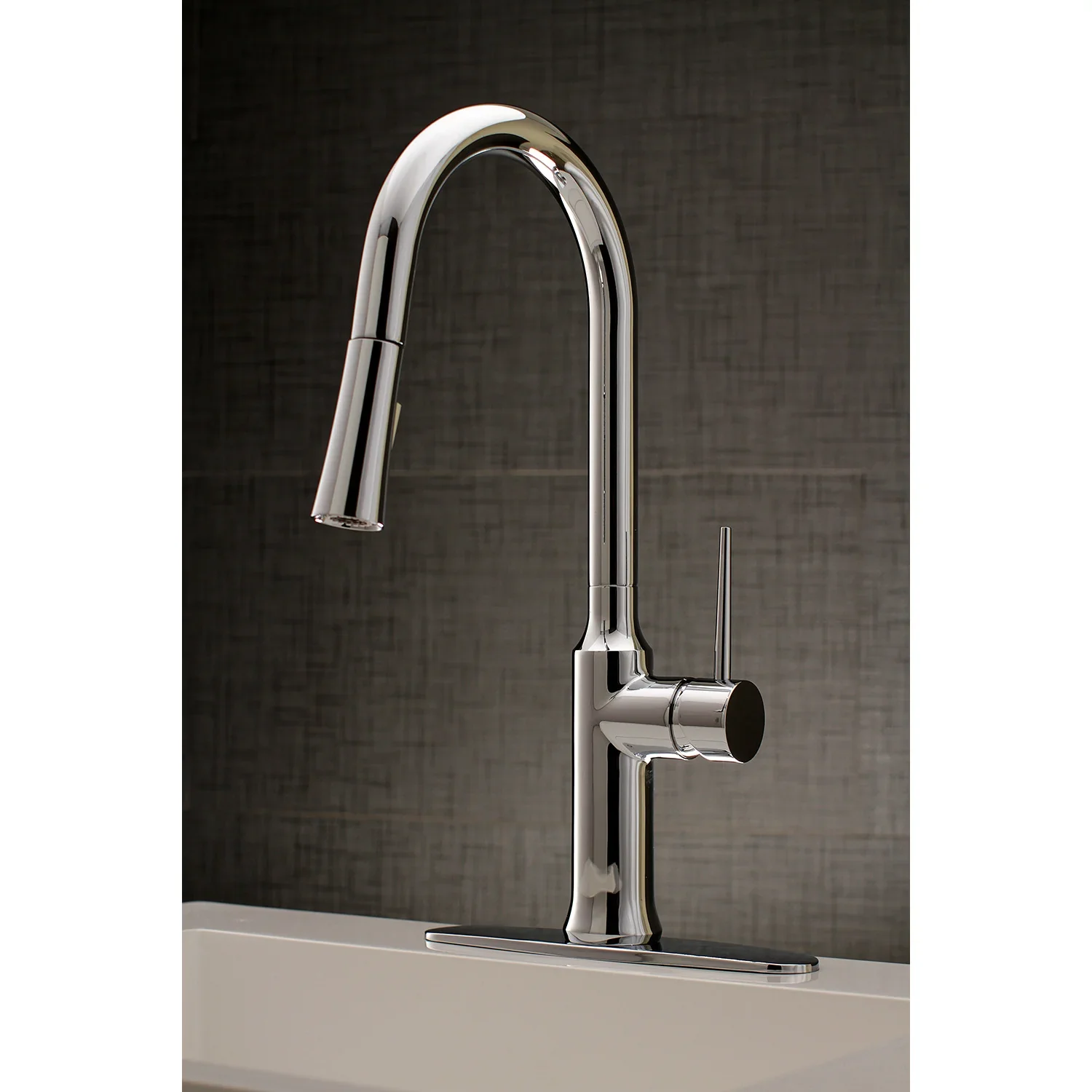 Kingston Brass Gourmetier New York Single-Handle Pull-Down Kitchen Faucet, Polished Chrome (LS2721NYL) - Image 4