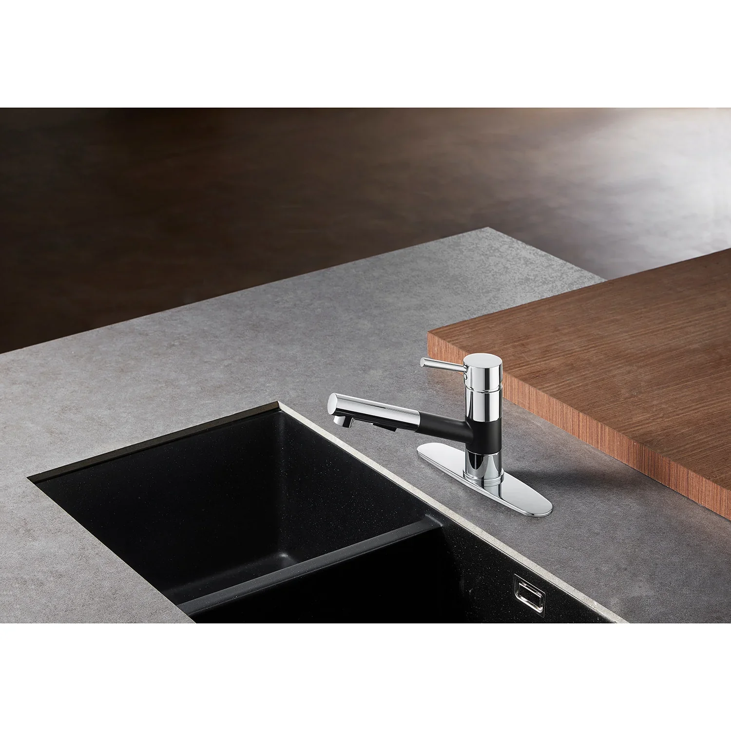 Kingston Brass Gourmetier Concord Single-Handle Pull-Out Kitchen Faucet, Matte Black/Polished Chrome (LS8407DL) - Image 2