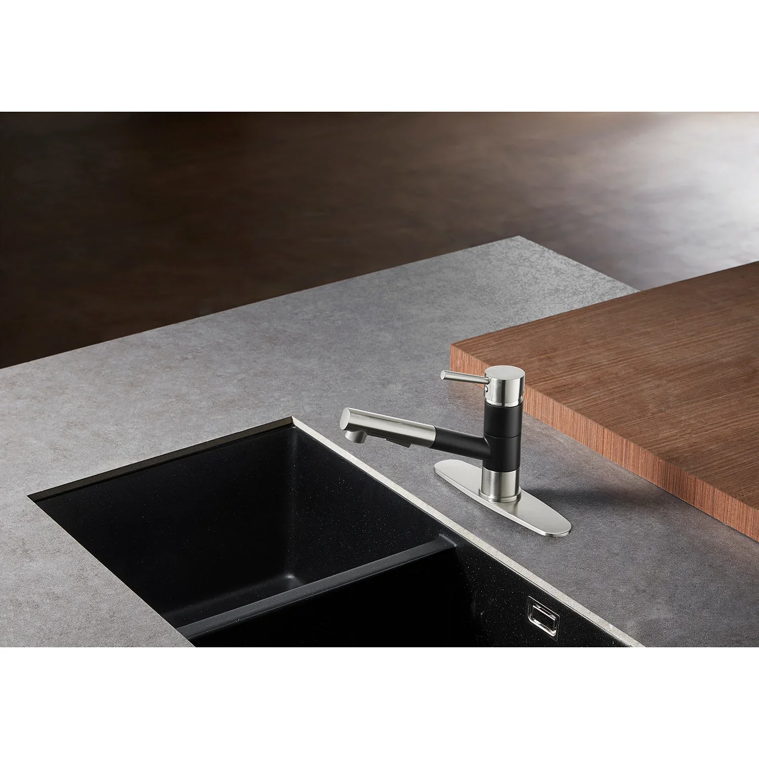 Kingston Brass Gourmetier Concord Single-Handle Pull-Out Kitchen Faucet, Matte Black/Brushed Nickel (LS8409DL) - Image 2