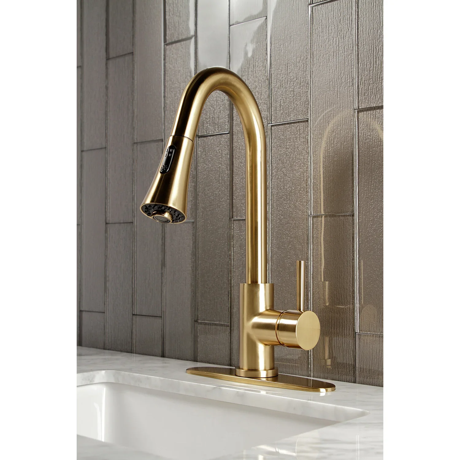 Kingston Brass Gourmetier Concord Single-Handle Pull-Down Kitchen Faucet, Brushed Brass (LS8723DL) - Image 2