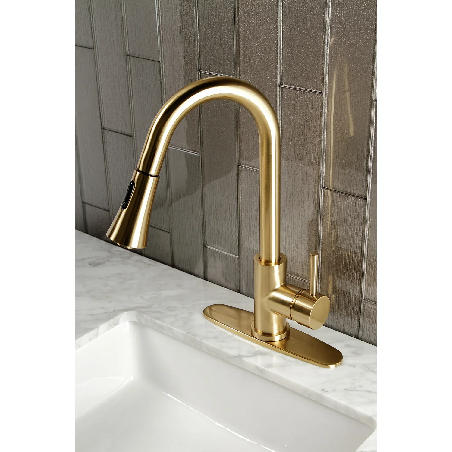 Kingston Brass Gourmetier Concord Single-Handle Pull-Down Kitchen Faucet, Brushed Brass (LS8723DL) - Image 5