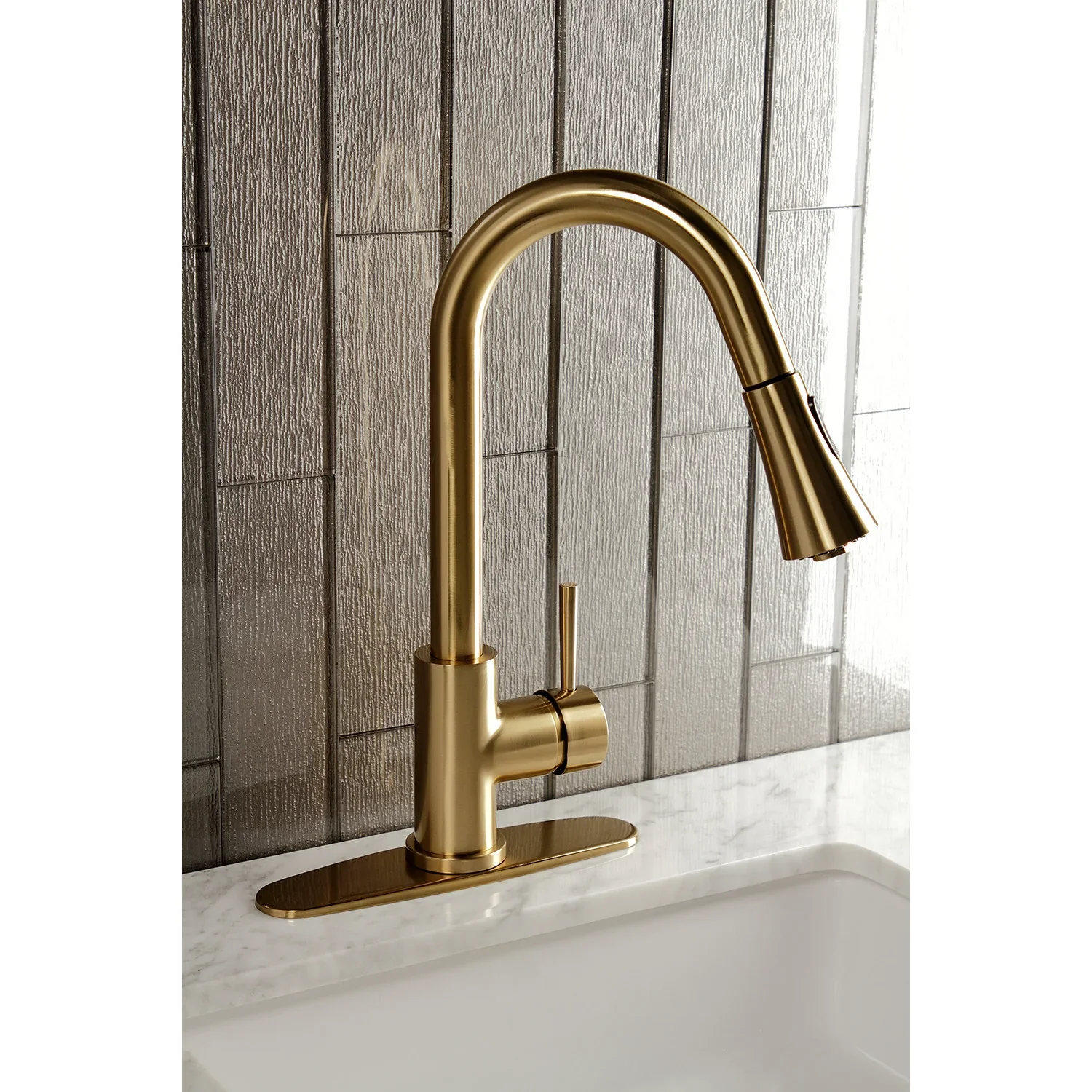 Kingston Brass Gourmetier Concord Single-Handle Pull-Down Kitchen Faucet, Brushed Brass (LS8723DL) - Image 6