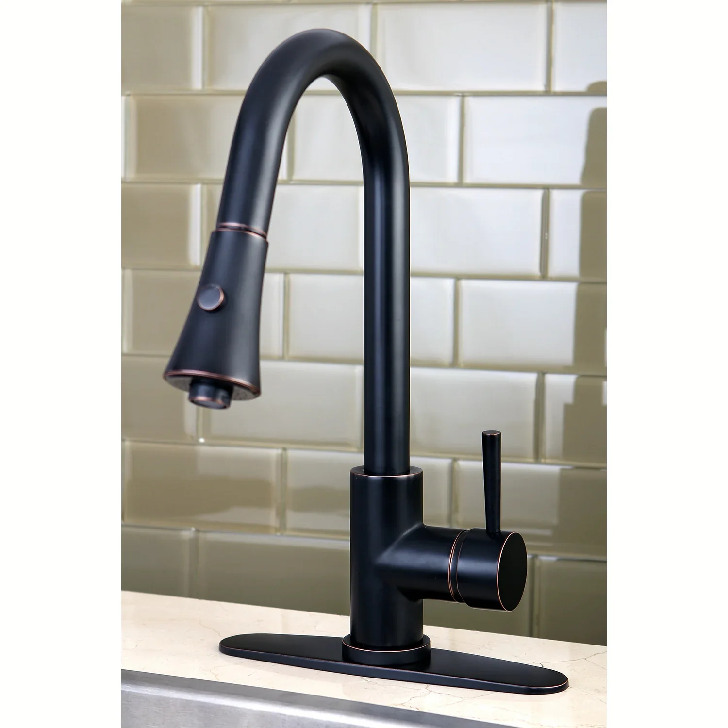Kingston Brass Gourmetier Concord Single-Handle Pull-Down Kitchen Faucet, Naples Bronze (LS8726DL) - Image 3