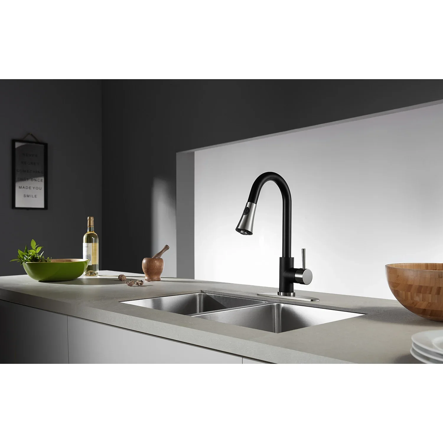 Kingston Brass Gourmetier Concord Single-Handle Pull-Down Kitchen Faucet, Matte Black/Polished Chrome (LS8727DL) - Image 2