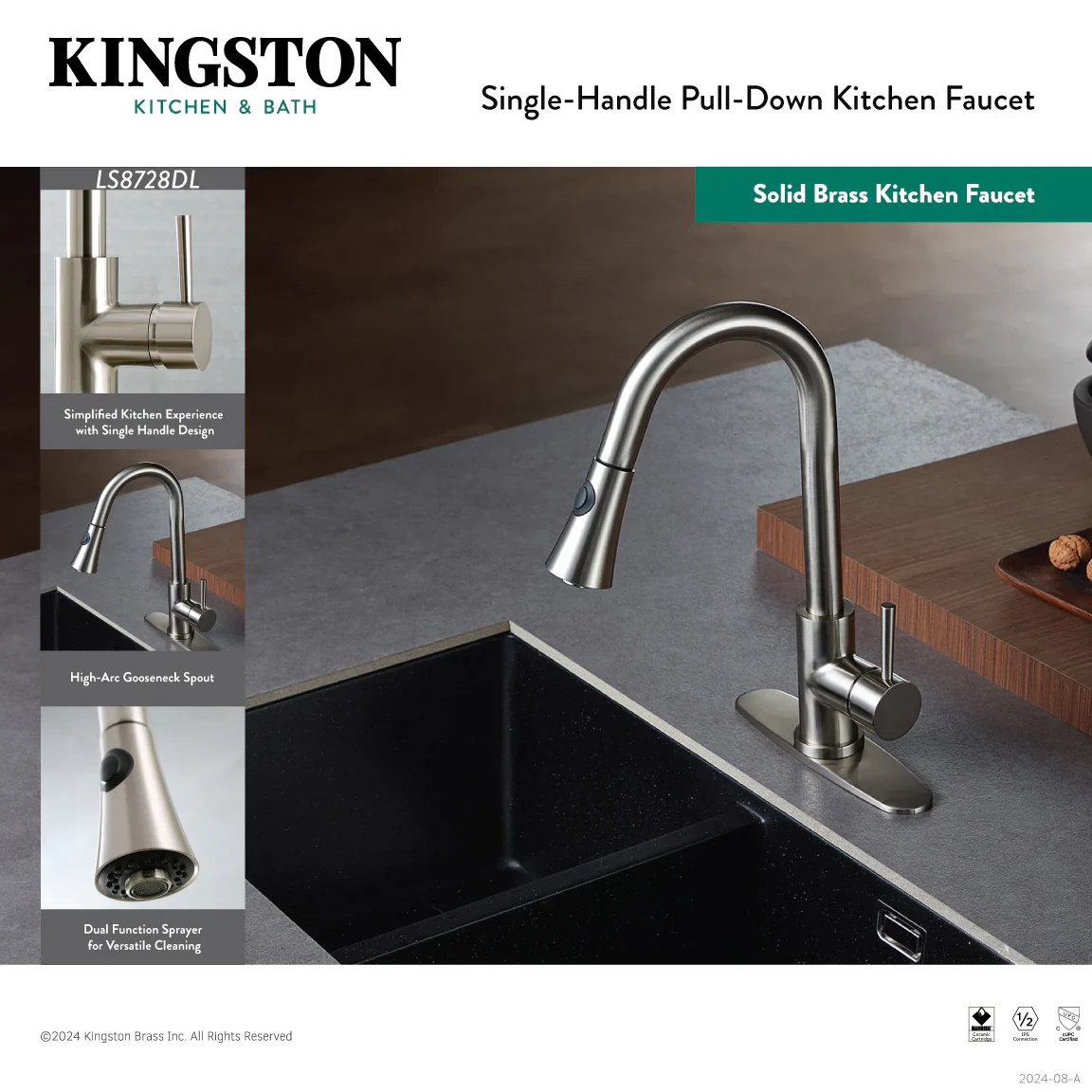 Kingston Brass Gourmetier Concord Single-Handle Pull-Down Kitchen Faucet, Brushed Nickel (LS8728DL) - Image 7