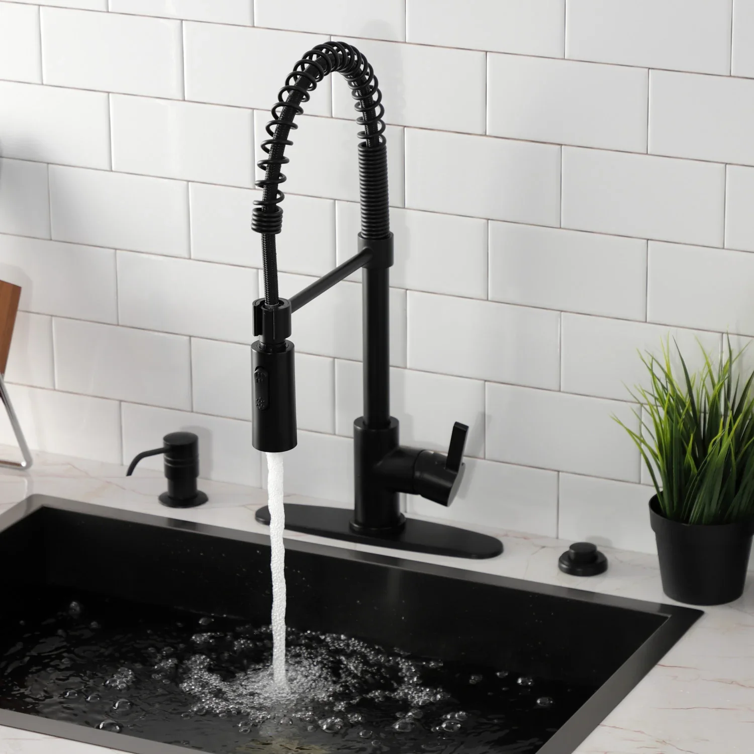 Kingston Brass Gourmetier Continental Single-Handle Deck-Mount Pre-Rinse Kitchen Faucet, Matte Black (LS8770CTL) - Image 2