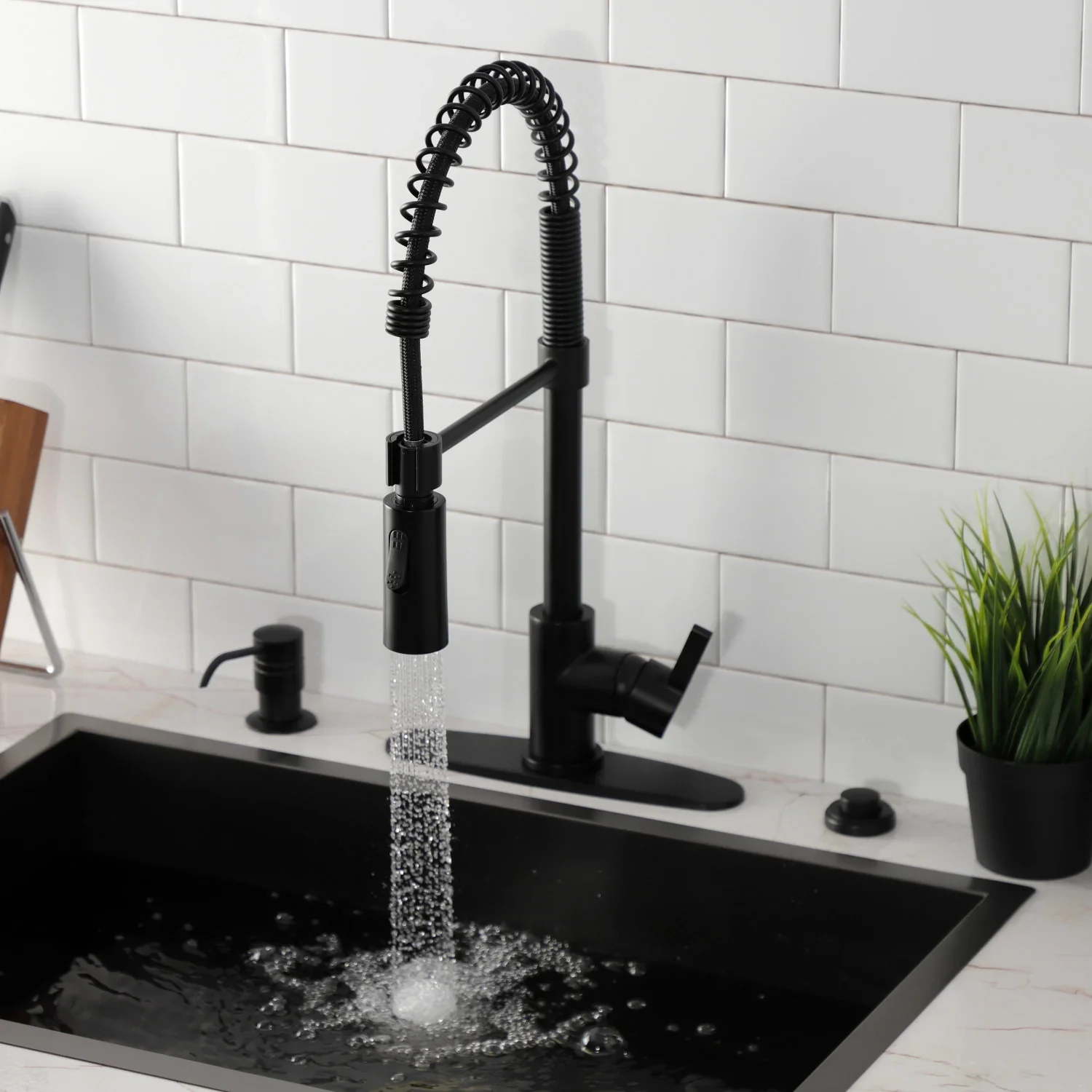 Kingston Brass Gourmetier Continental Single-Handle Deck-Mount Pre-Rinse Kitchen Faucet, Matte Black (LS8770CTL) - Image 3