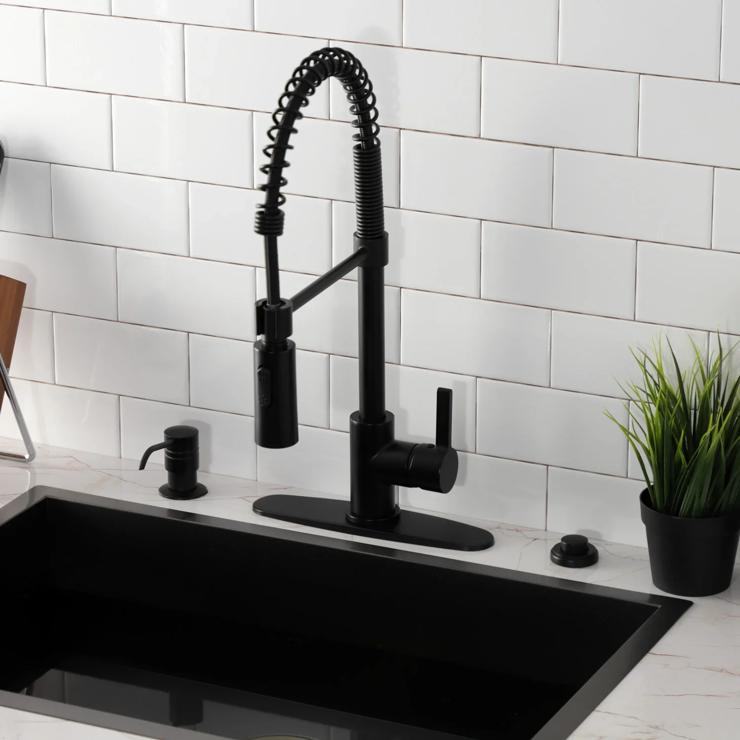 Kingston Brass Gourmetier Continental Single-Handle Deck-Mount Pre-Rinse Kitchen Faucet, Matte Black (LS8770CTL) - Image 4