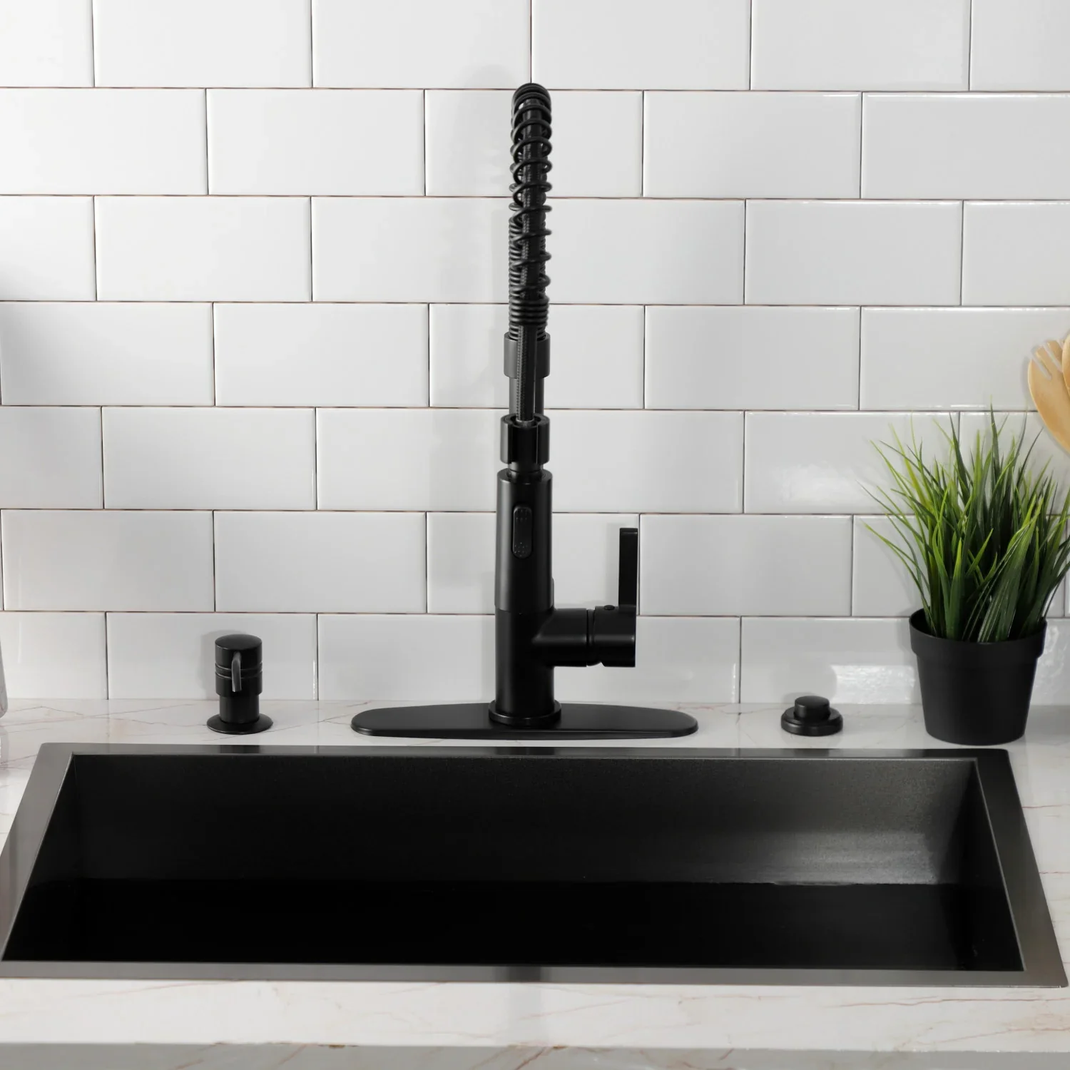 Kingston Brass Gourmetier Continental Single-Handle Deck-Mount Pre-Rinse Kitchen Faucet, Matte Black (LS8770CTL) - Image 5