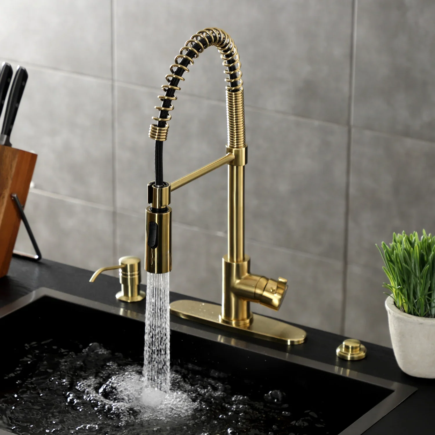 Kingston Brass Gourmetier Continental Single-Handle Deck-Mount Pre-Rinse Kitchen Faucet, Brushed Brass (LS8773CTL) - Image 2