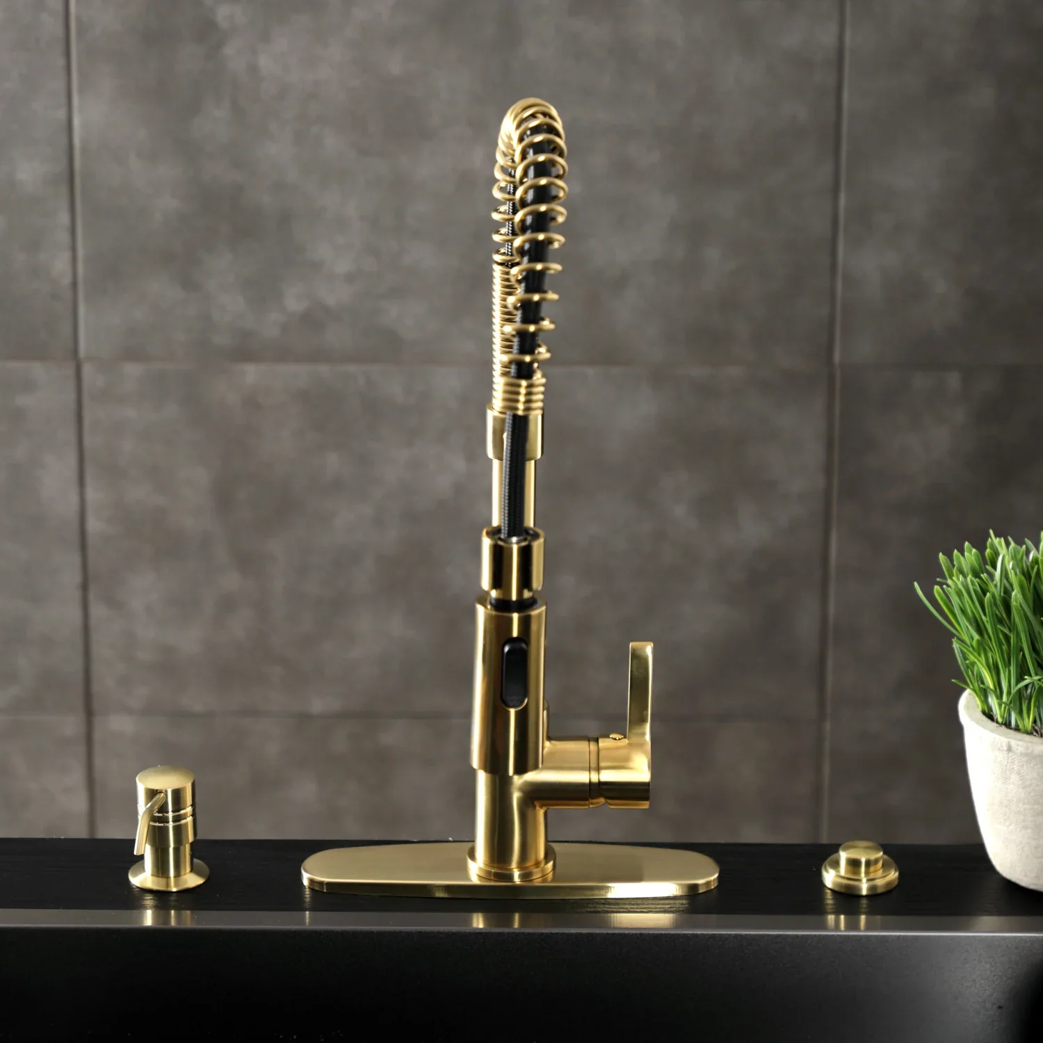 Kingston Brass Gourmetier Continental Single-Handle Deck-Mount Pre-Rinse Kitchen Faucet, Brushed Brass (LS8773CTL) - Image 5