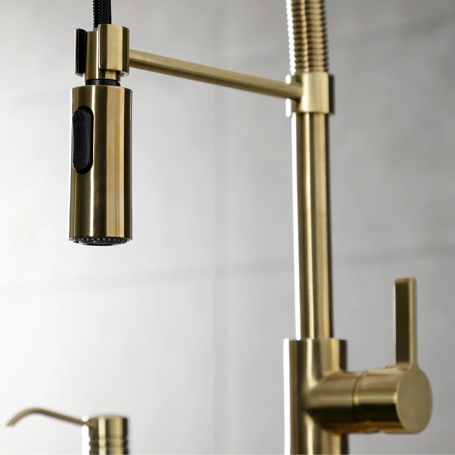 Kingston Brass Gourmetier Continental Single-Handle Deck-Mount Pre-Rinse Kitchen Faucet, Brushed Brass (LS8773CTL) - Image 8