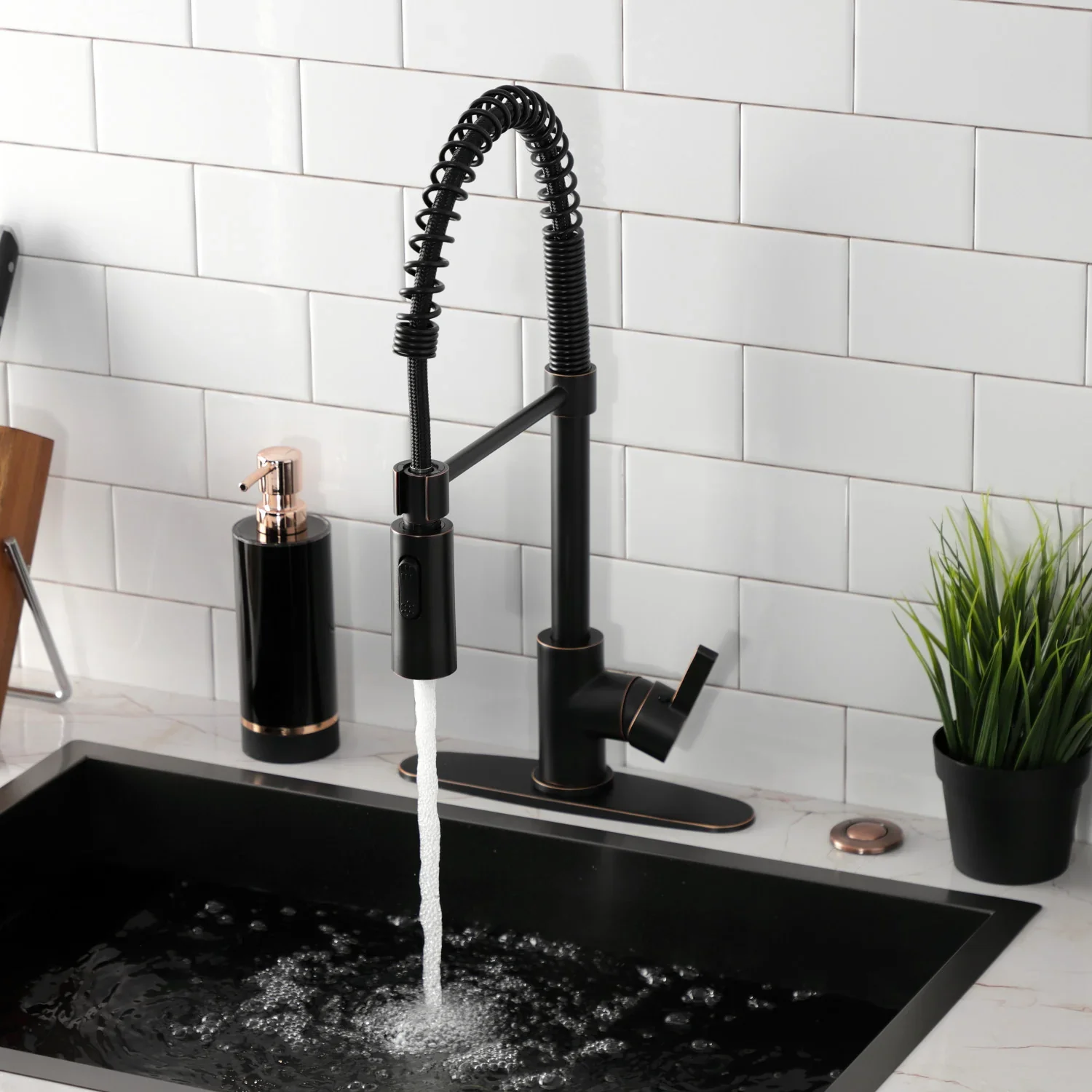 Kingston Brass Gourmetier Continental Single-Handle Deck-Mount Pre-Rinse Kitchen Faucet, Naples Bronze (LS8776CTL) - Image 2