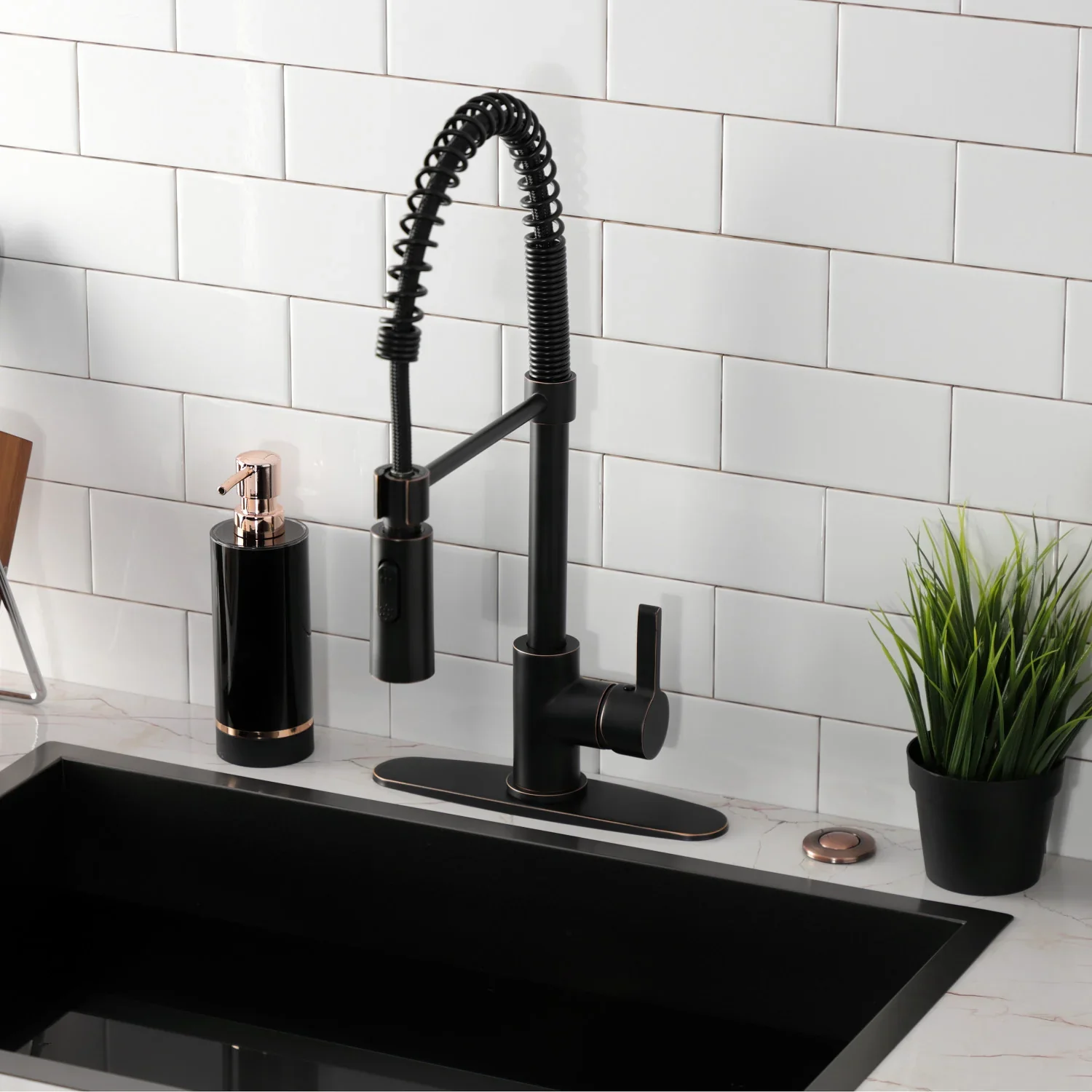 Kingston Brass Gourmetier Continental Single-Handle Deck-Mount Pre-Rinse Kitchen Faucet, Naples Bronze (LS8776CTL) - Image 3