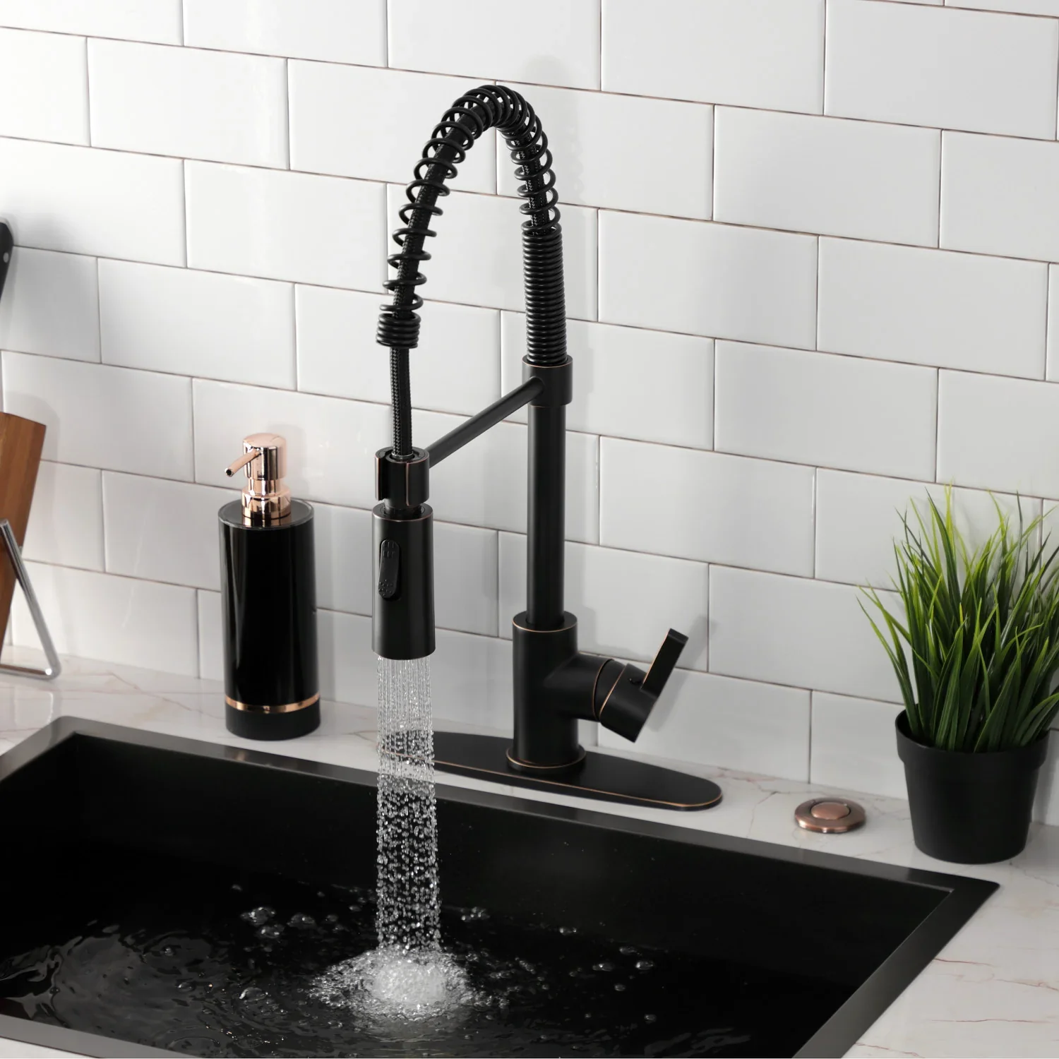 Kingston Brass Gourmetier Continental Single-Handle Deck-Mount Pre-Rinse Kitchen Faucet, Naples Bronze (LS8776CTL) - Image 4
