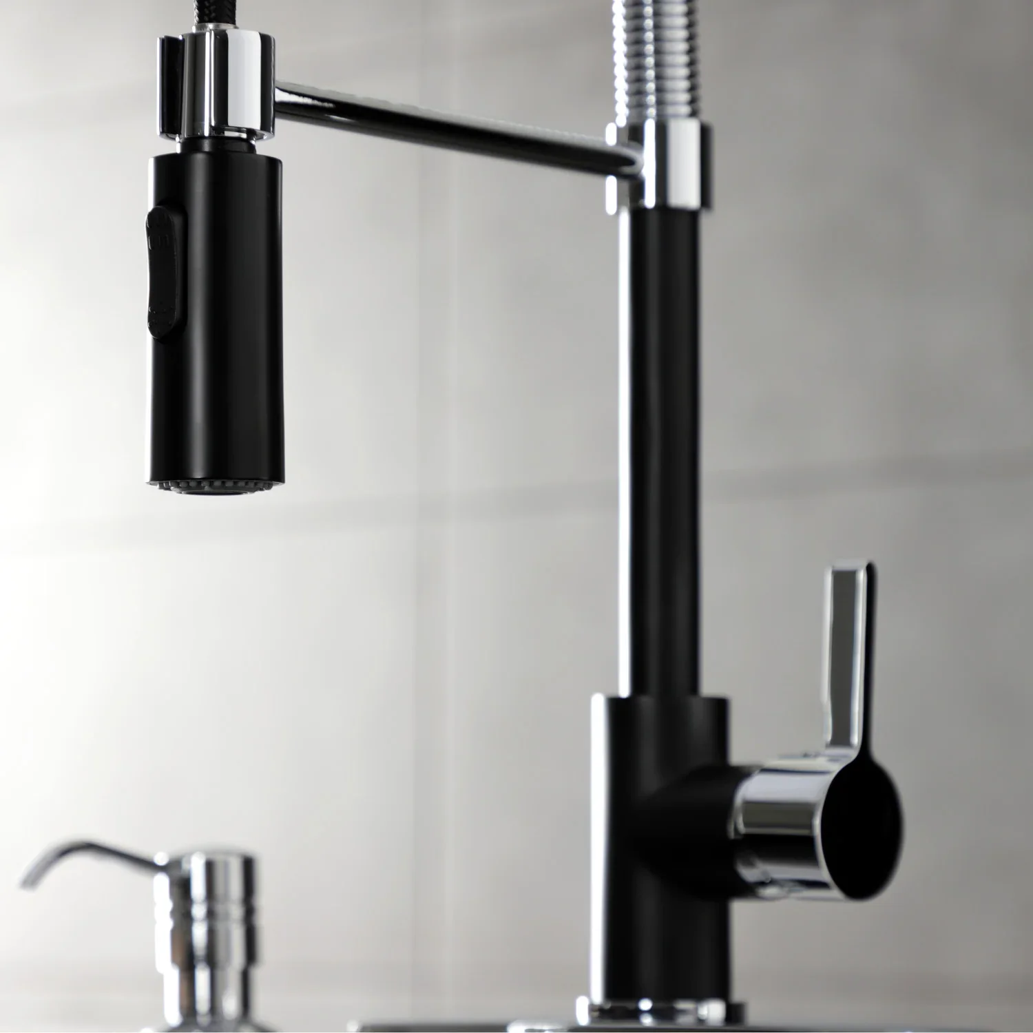 Kingston Brass Gourmetier Continental Single-Handle Deck-Mount Pre-Rinse Kitchen Faucet, Matte Black/Polished Chrome (LS8777CTL) - Image 3