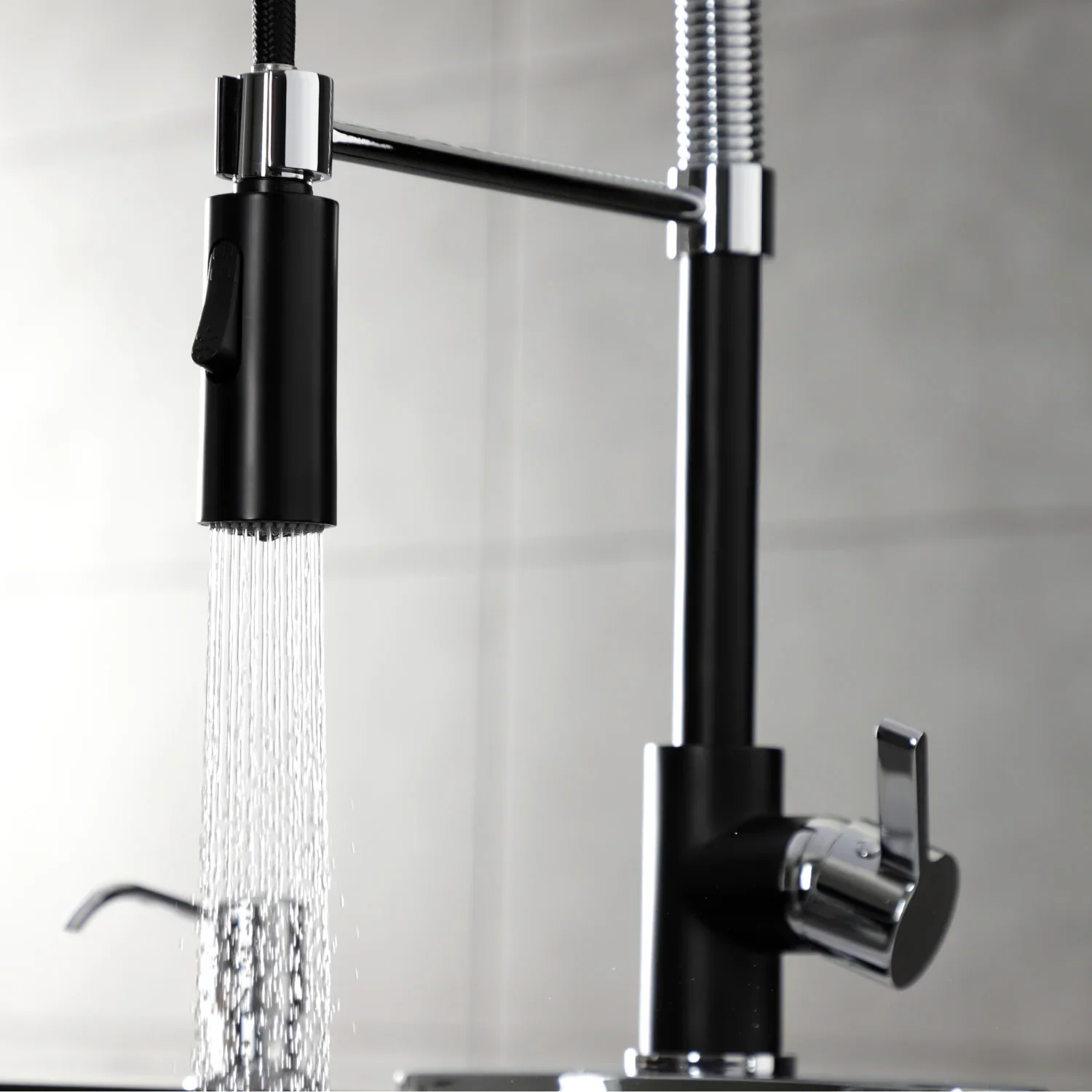 Kingston Brass Gourmetier Continental Single-Handle Deck-Mount Pre-Rinse Kitchen Faucet, Matte Black/Polished Chrome (LS8777CTL) - Image 4
