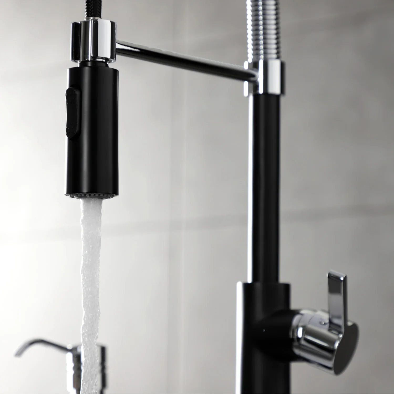 Kingston Brass Gourmetier Continental Single-Handle Deck-Mount Pre-Rinse Kitchen Faucet, Matte Black/Polished Chrome (LS8777CTL) - Image 5