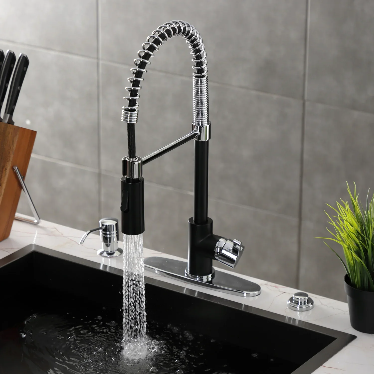 Kingston Brass Gourmetier Continental Single-Handle Deck-Mount Pre-Rinse Kitchen Faucet, Matte Black/Polished Chrome (LS8777CTL) - Image 6