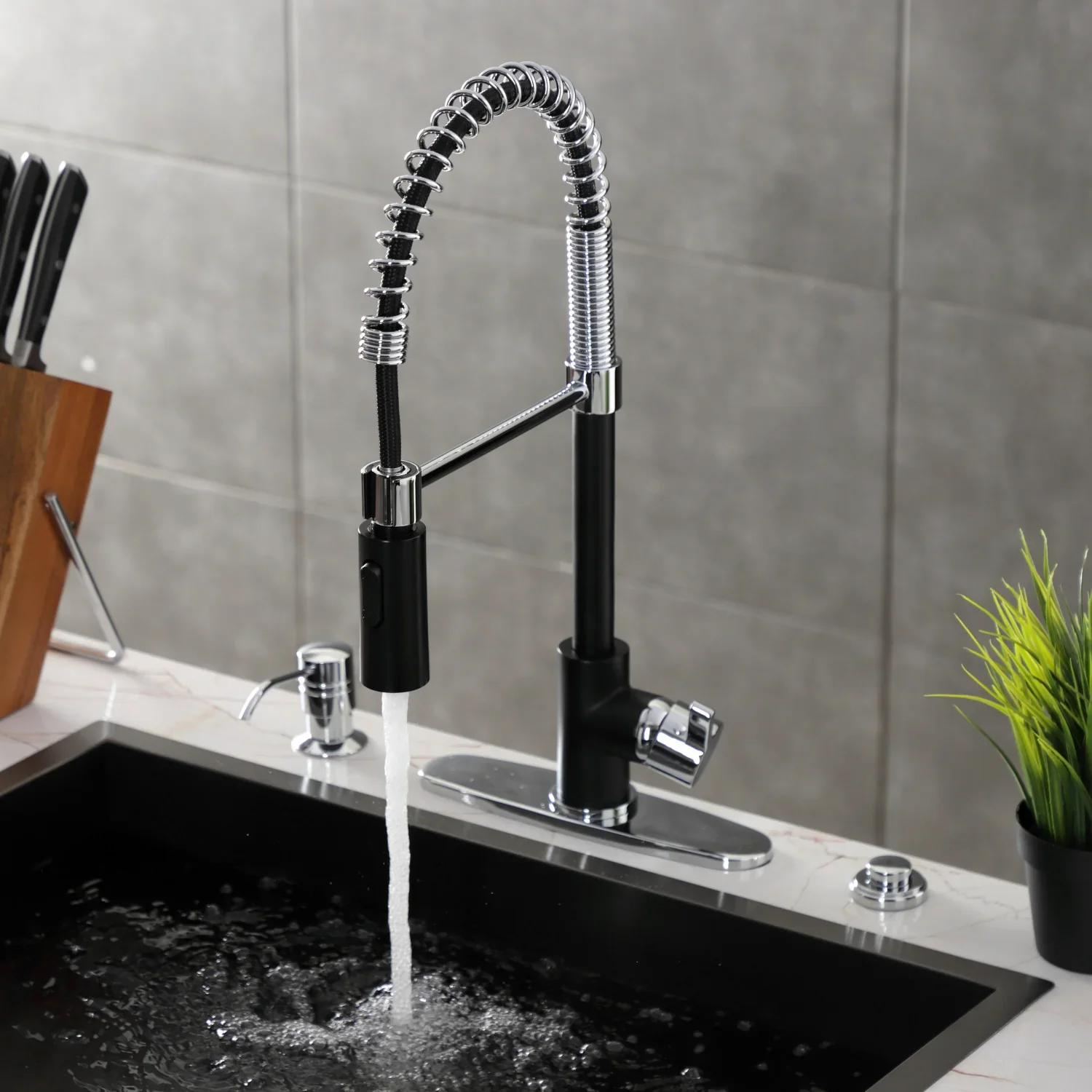 Kingston Brass Gourmetier Continental Single-Handle Deck-Mount Pre-Rinse Kitchen Faucet, Matte Black/Polished Chrome (LS8777CTL) - Image 7