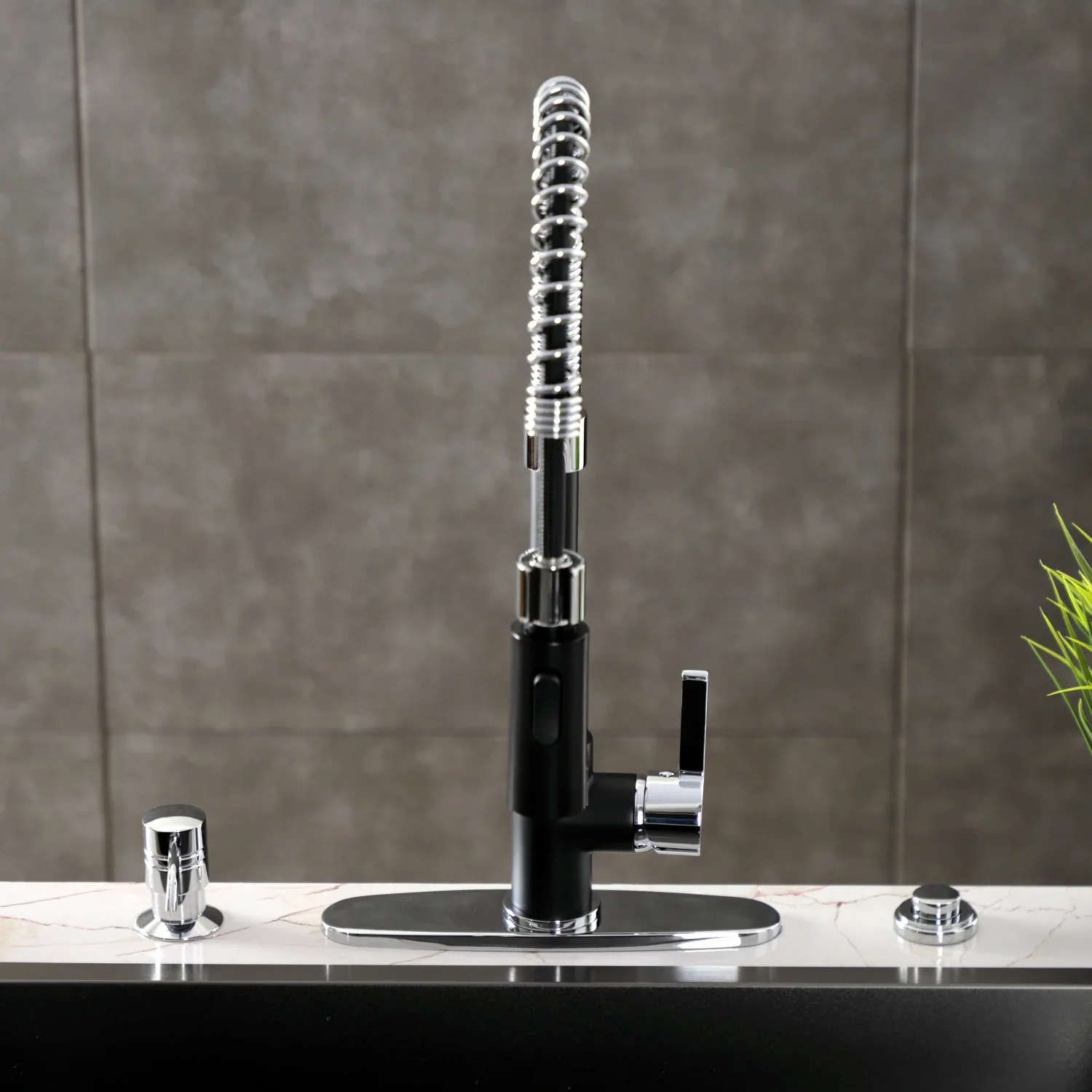 Kingston Brass Gourmetier Continental Single-Handle Deck-Mount Pre-Rinse Kitchen Faucet, Matte Black/Polished Chrome (LS8777CTL) - Image 9