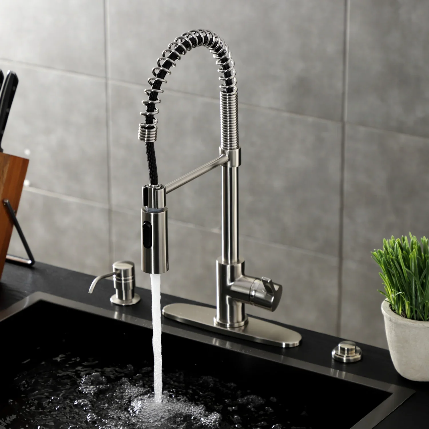 Kingston Brass Gourmetier Continental Single-Handle Deck-Mount Pre-Rinse Kitchen Faucet, Brushed Nickel (LS8778CTL) - Image 2