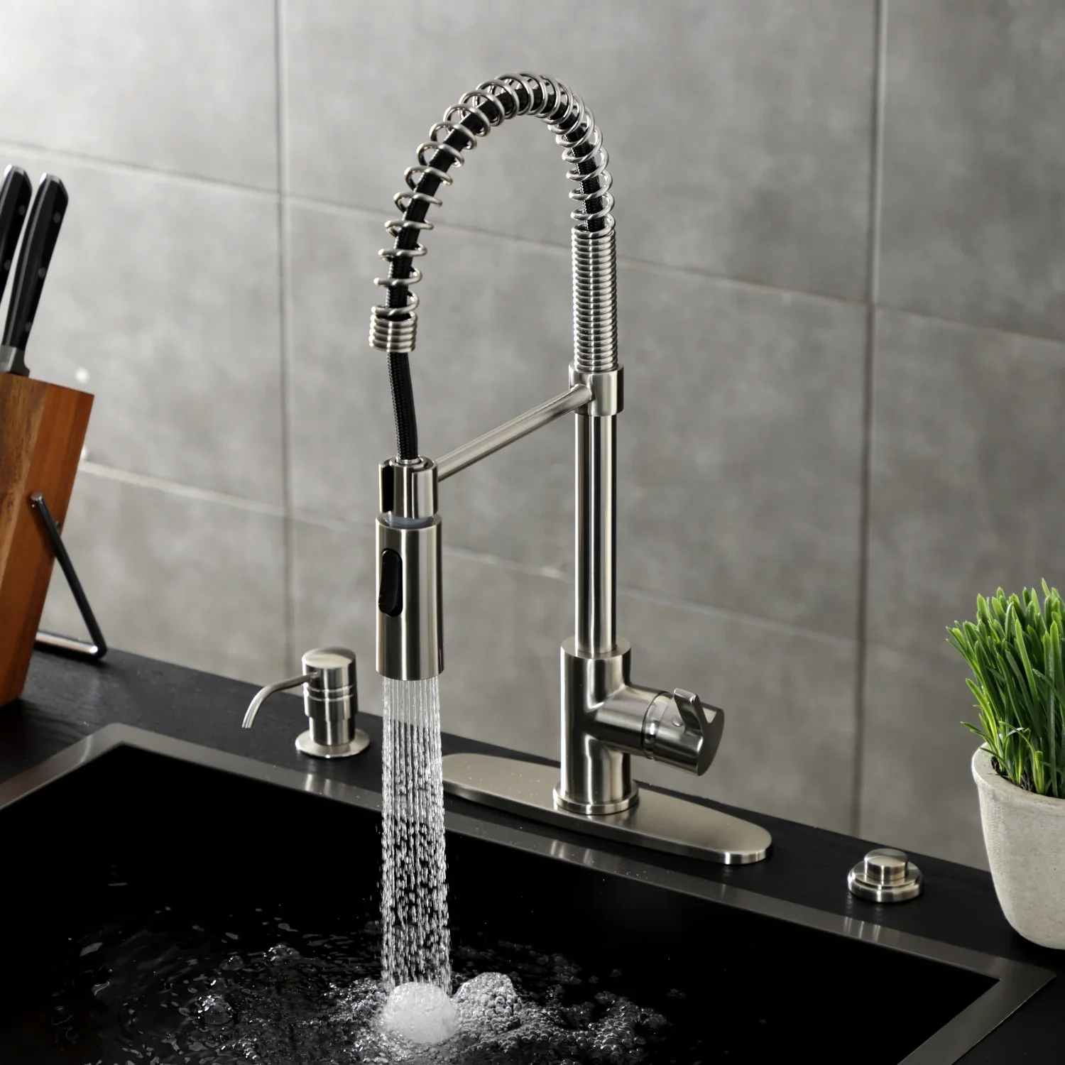 Kingston Brass Gourmetier Continental Single-Handle Deck-Mount Pre-Rinse Kitchen Faucet, Brushed Nickel (LS8778CTL) - Image 3