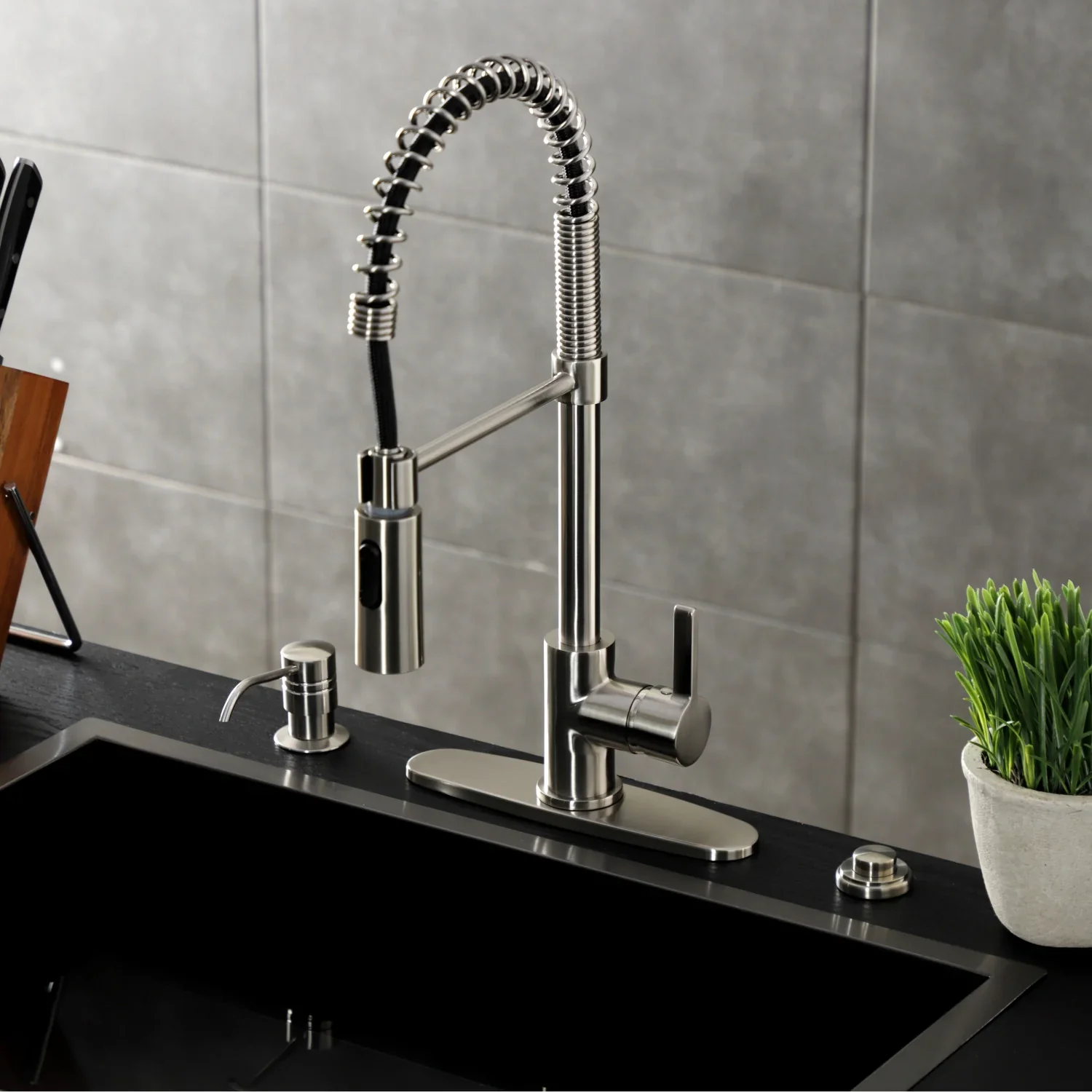 Kingston Brass Gourmetier Continental Single-Handle Deck-Mount Pre-Rinse Kitchen Faucet, Brushed Nickel (LS8778CTL) - Image 4
