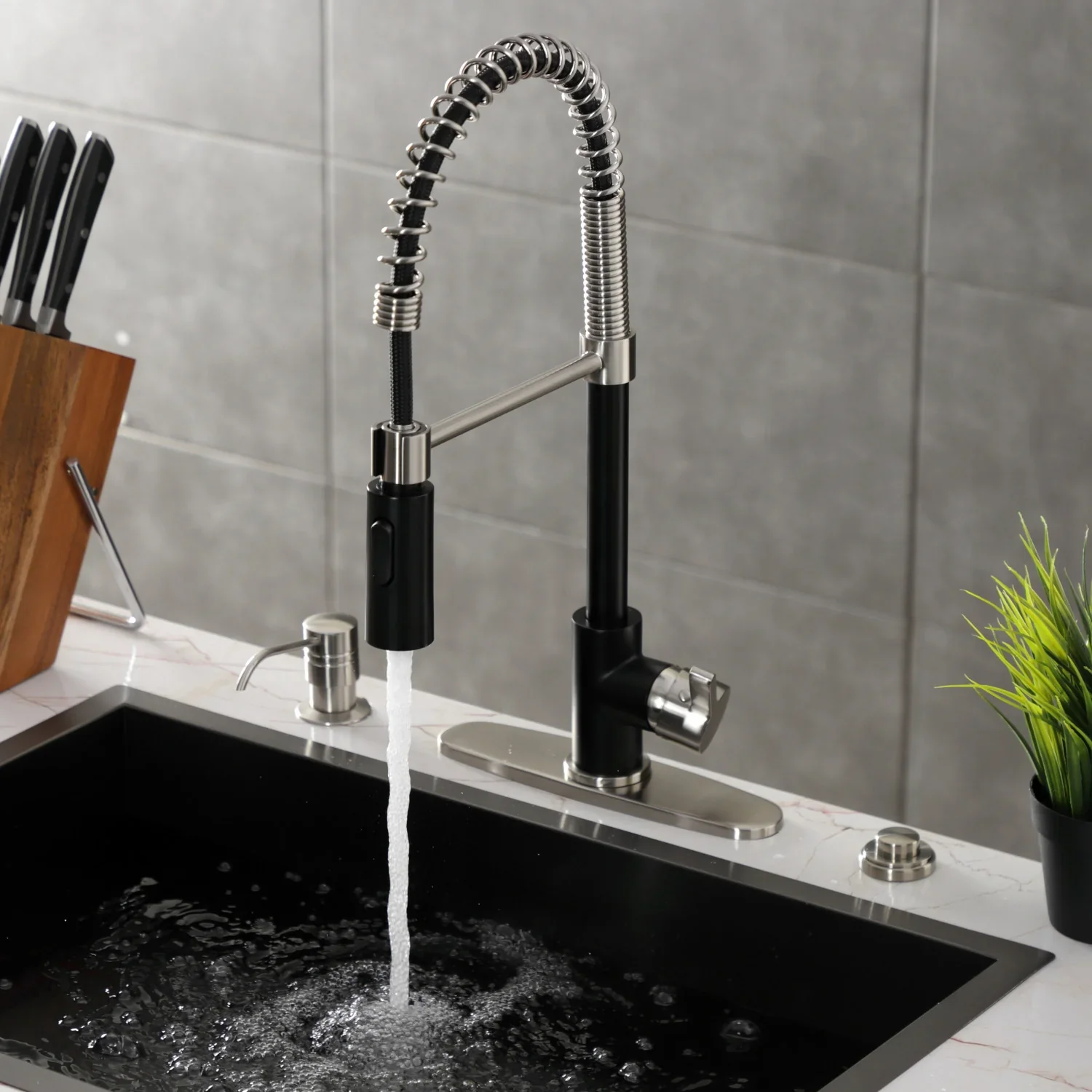 Kingston Brass Gourmetier Continental Single-Handle Deck-Mount Pre-Rinse Kitchen Faucet, Matte Black/Brushed Nickel (LS8779CTL) - Image 3