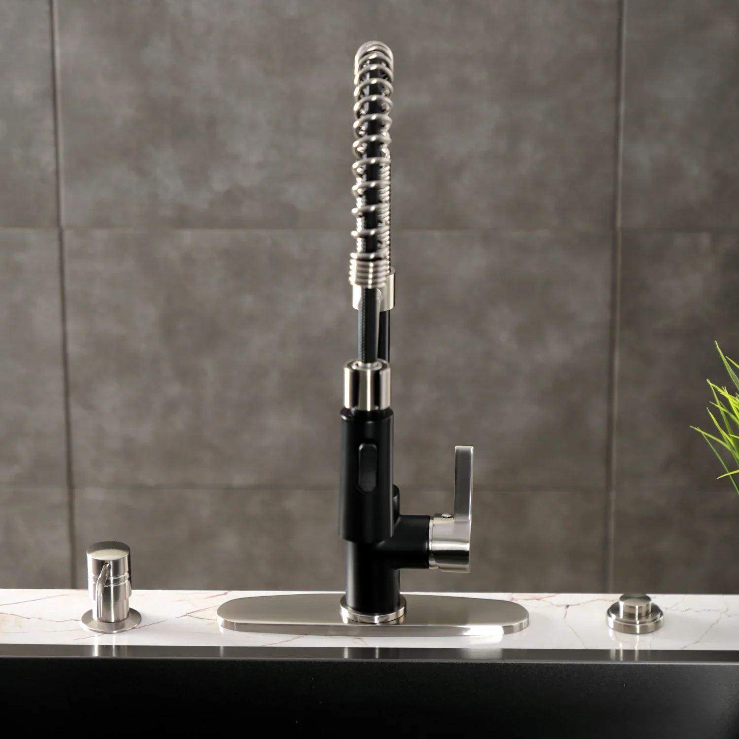 Kingston Brass Gourmetier Continental Single-Handle Deck-Mount Pre-Rinse Kitchen Faucet, Matte Black/Brushed Nickel (LS8779CTL) - Image 5