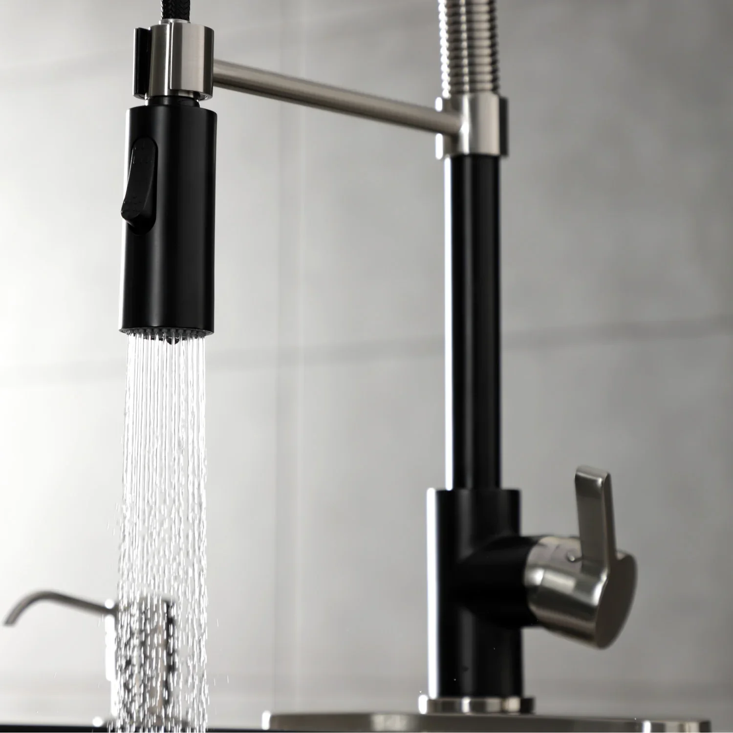 Kingston Brass Gourmetier Continental Single-Handle Deck-Mount Pre-Rinse Kitchen Faucet, Matte Black/Brushed Nickel (LS8779CTL) - Image 6