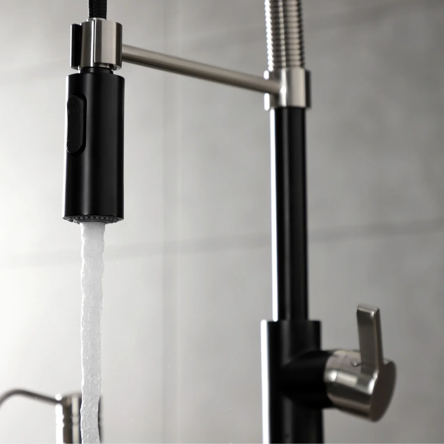 Kingston Brass Gourmetier Continental Single-Handle Deck-Mount Pre-Rinse Kitchen Faucet, Matte Black/Brushed Nickel (LS8779CTL) - Image 7