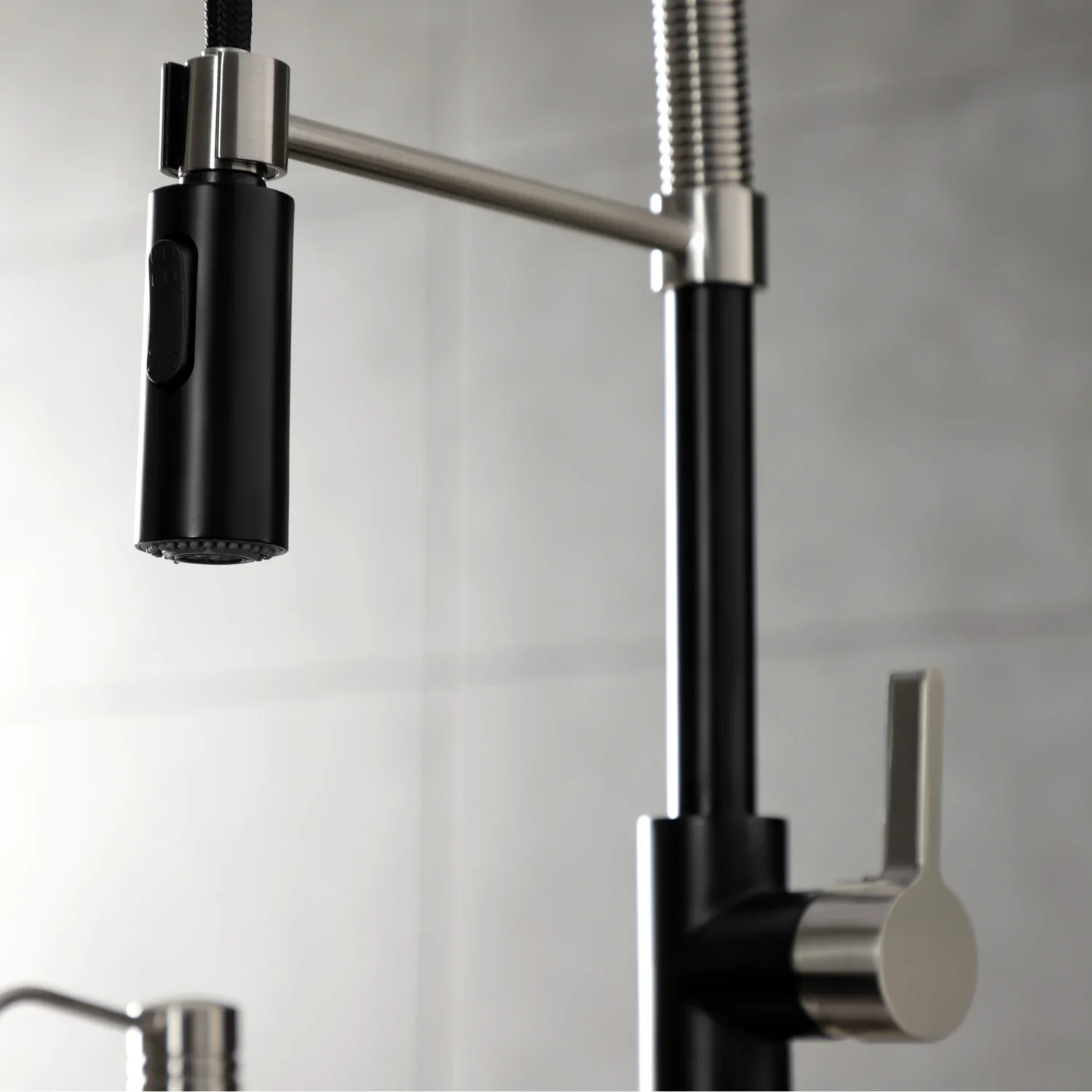 Kingston Brass Gourmetier Continental Single-Handle Deck-Mount Pre-Rinse Kitchen Faucet, Matte Black/Brushed Nickel (LS8779CTL) - Image 8
