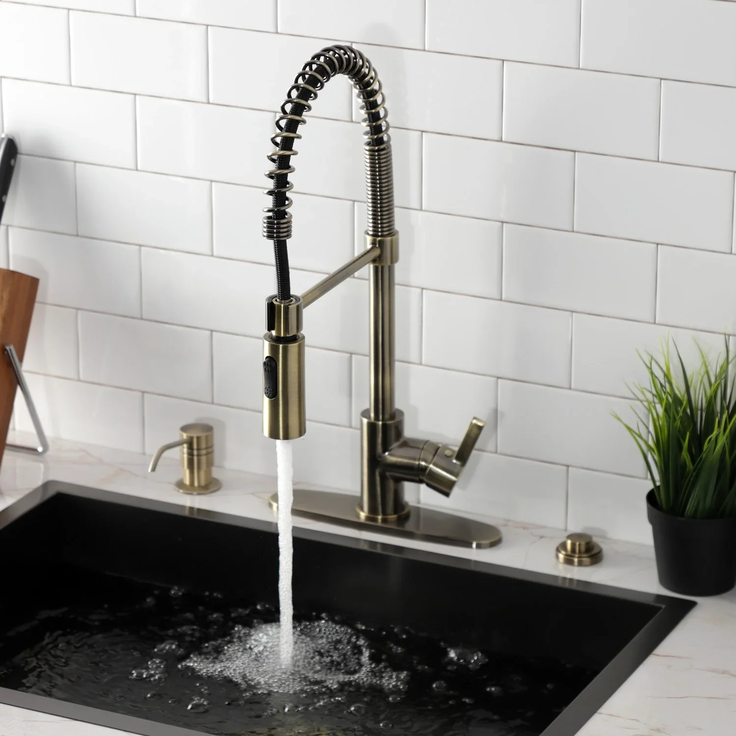 Kingston Brass Gourmetier Continental Single-Handle Deck-Mount Pre-Rinse Kitchen Faucet, Antique Brass (LS877CTLAB) - Image 2