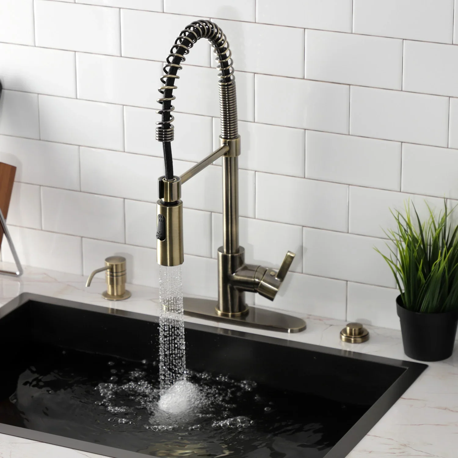 Kingston Brass Gourmetier Continental Single-Handle Deck-Mount Pre-Rinse Kitchen Faucet, Antique Brass (LS877CTLAB) - Image 3